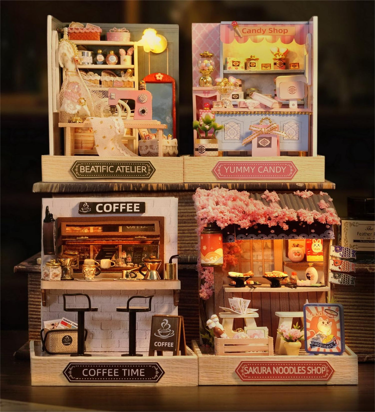 Flever Dollhouse Miniature DIY House Kit – Romantic Valentine Gift | Sakura Noodles Shop