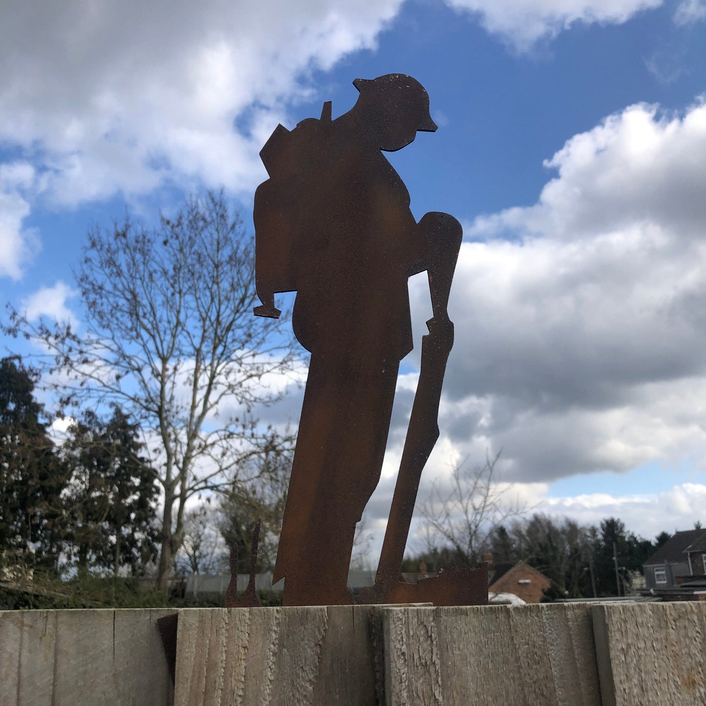 Small Rusty Metal Soldier Garden Statue