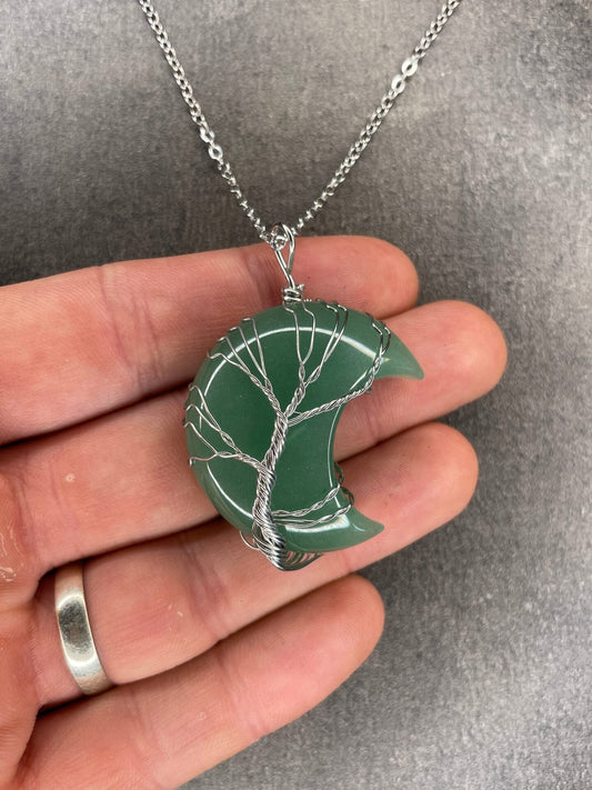 Green aventurine moon pendant and necklace