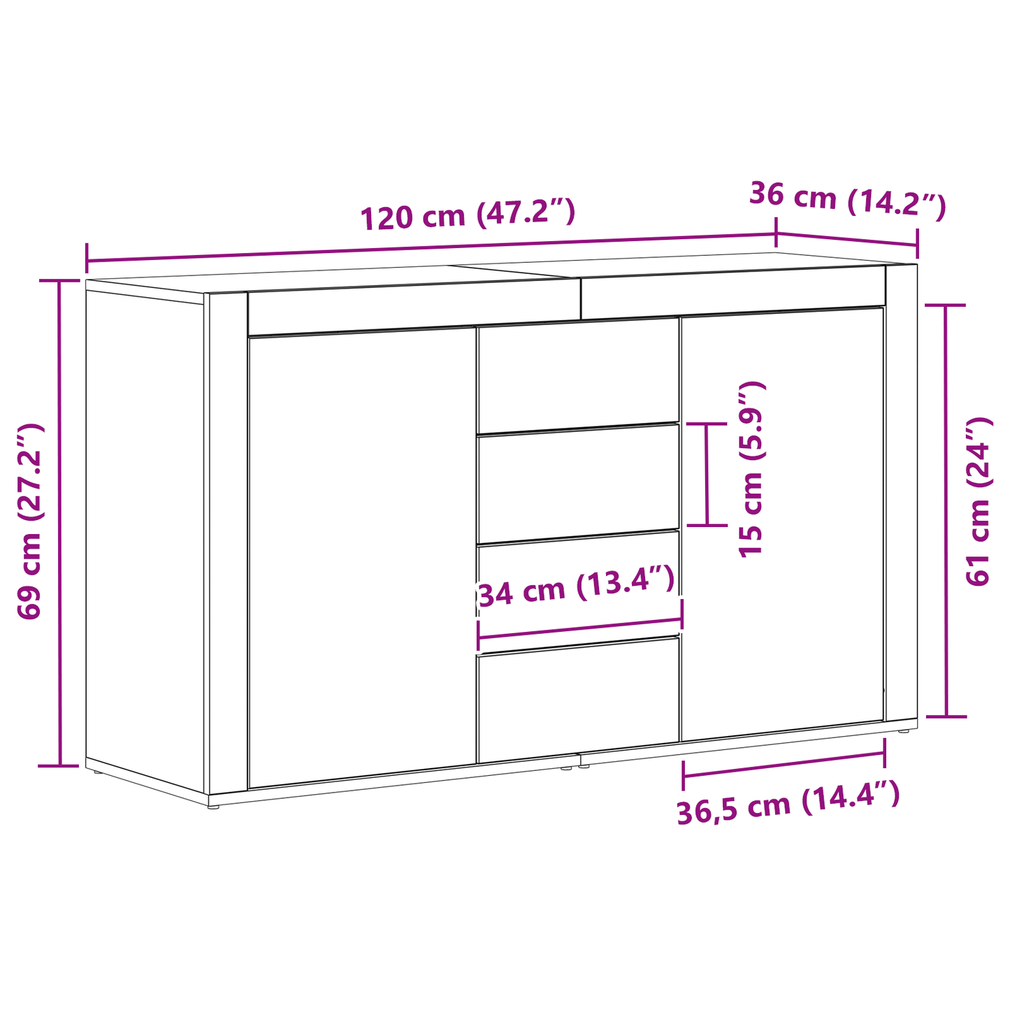 White Sideboard White Wood 120 x 36 x 69 cm Storage