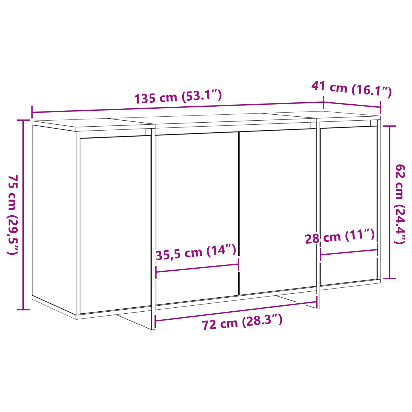 Smoked Oak Sideboard Smoked oak Wood 135 x 41 x 75 cm Storage