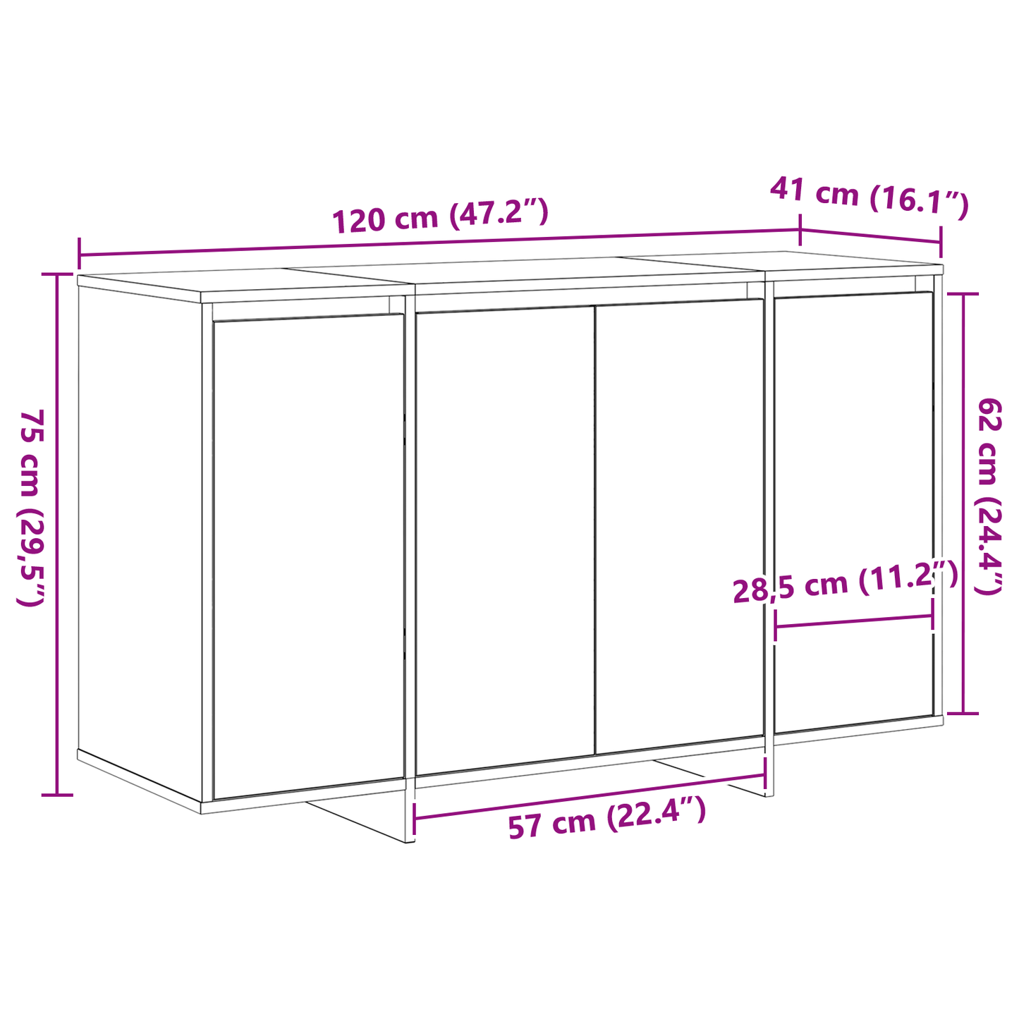 White Sideboard White Engineered Wood 120 x 41 x 75 cm