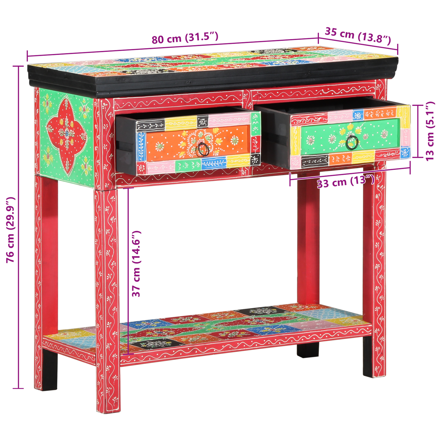 Console Table with Drawers Multicolour Engineered Wood