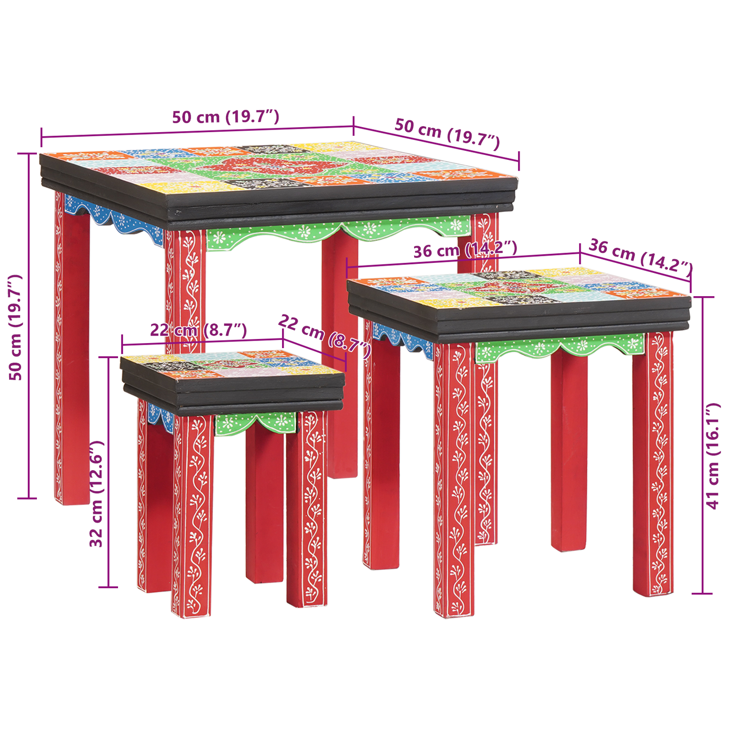 Nesting Tables 3 pcs Solid Wood Mango