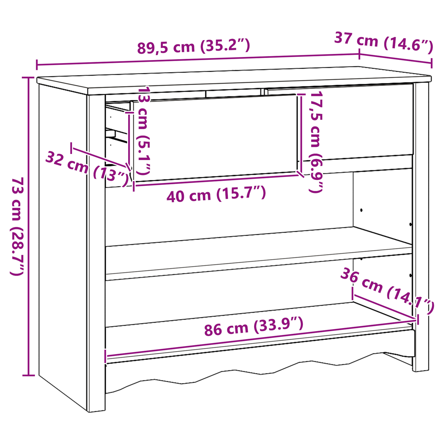 Console Table "DRAMMEN" White 89,5x37x73 cm Solid Wood Pine