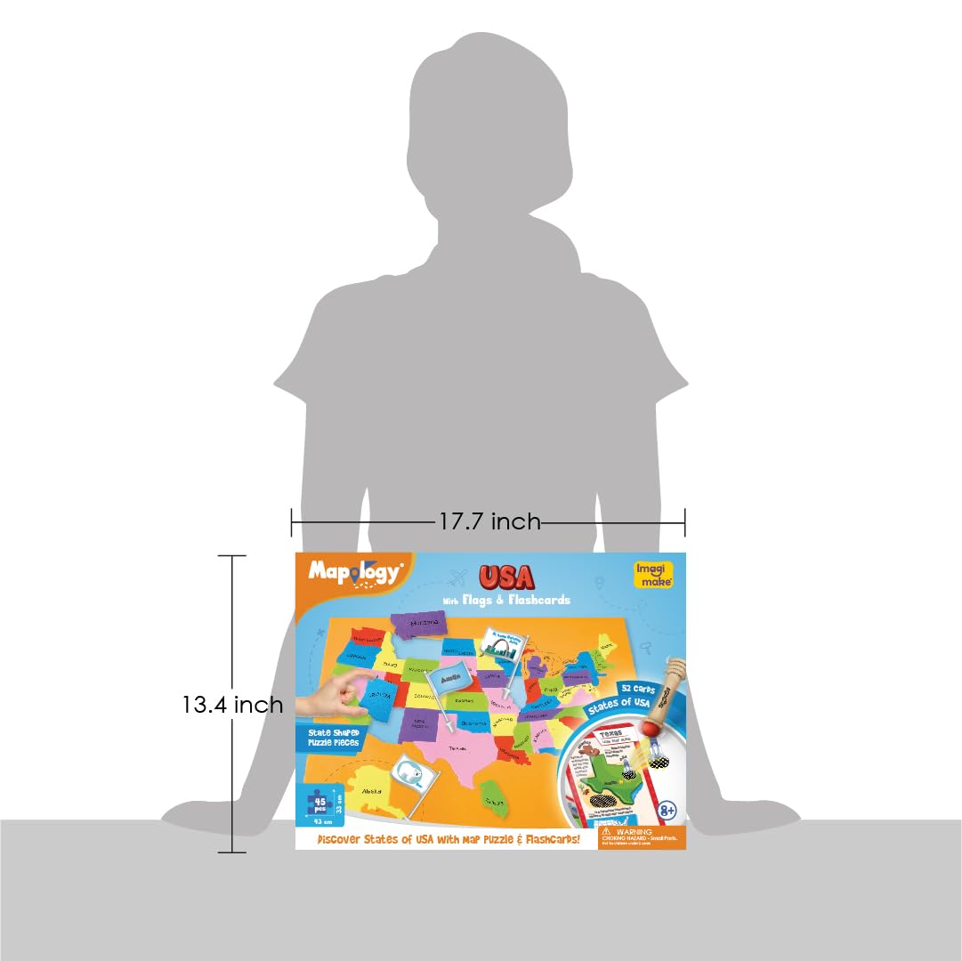 Imagimake Mapology United States Flash Card Puzzle — Flags, Capitals, and Geography Facts for Kids 5-9