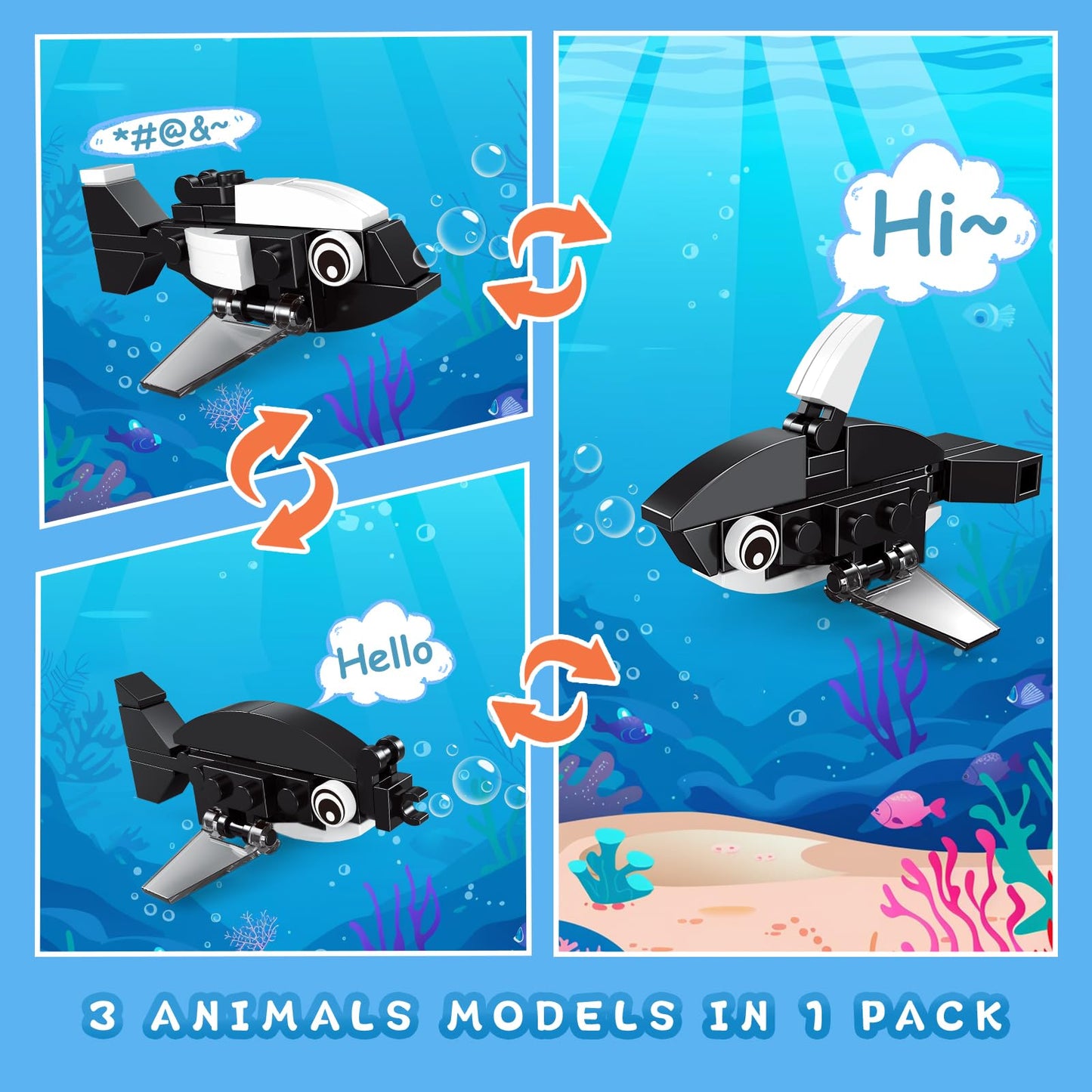 IMCUAMK 24 Pcs Animal Building Sets – 72 Figures, 3-in-1 STEM Blocks for Kids 6+