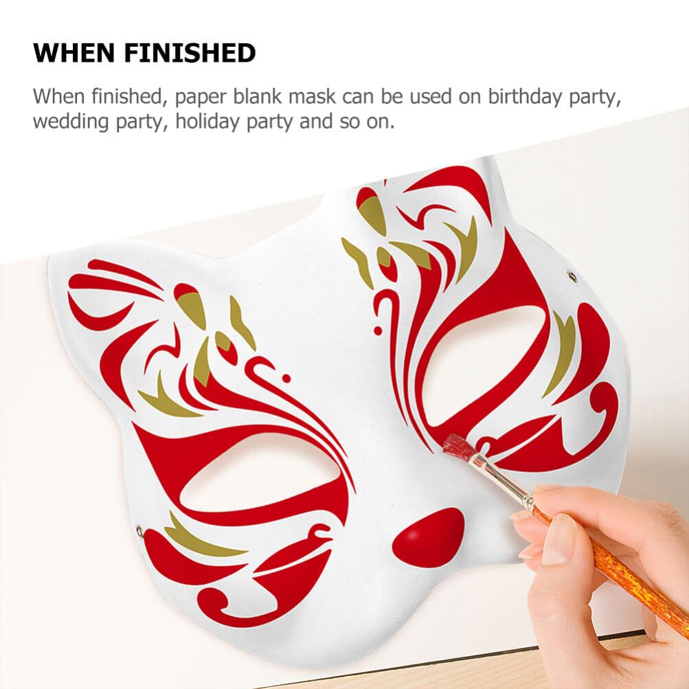IMIKEYA 6pcs Cat Masks – White Blank DIY Paintable Half Face for Cosplay