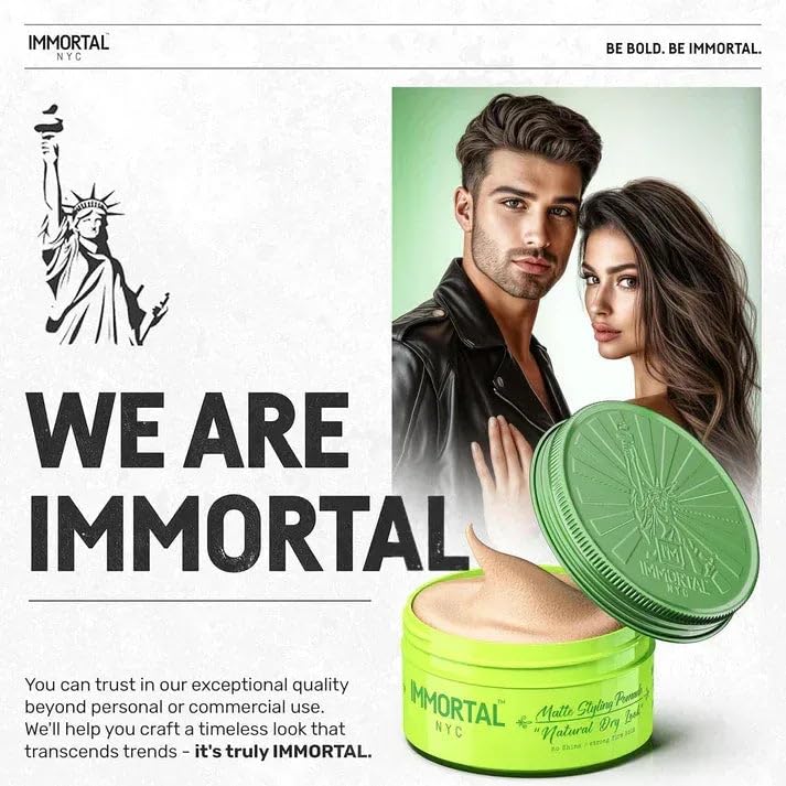 Immortal NYC Natural Dry Look Hair Wax – 8/9 Hold, Matte Finish, All-Natural, Water-Based