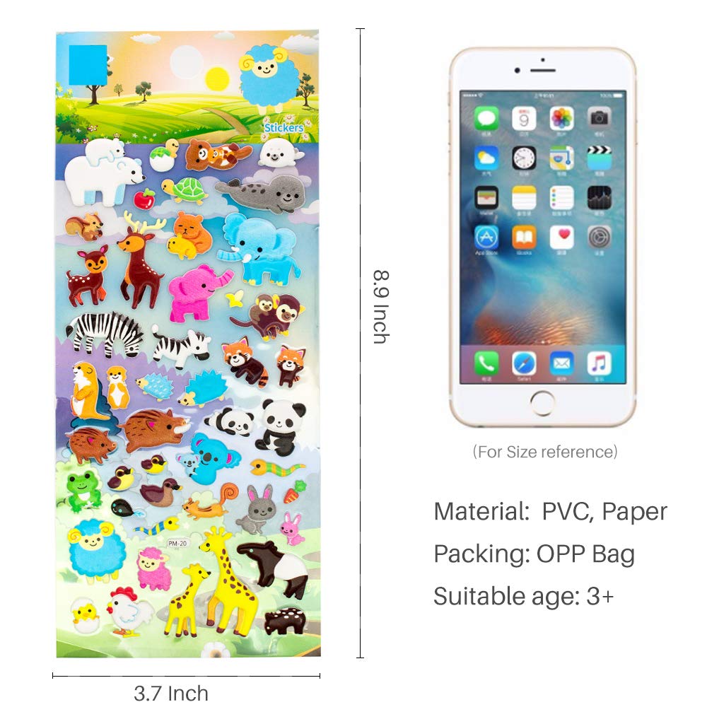 IMNEXT2U 3D Puffy Stickers for Kids – Reusable 4-Sheet Animal Sticker Pack (80+ Pieces)