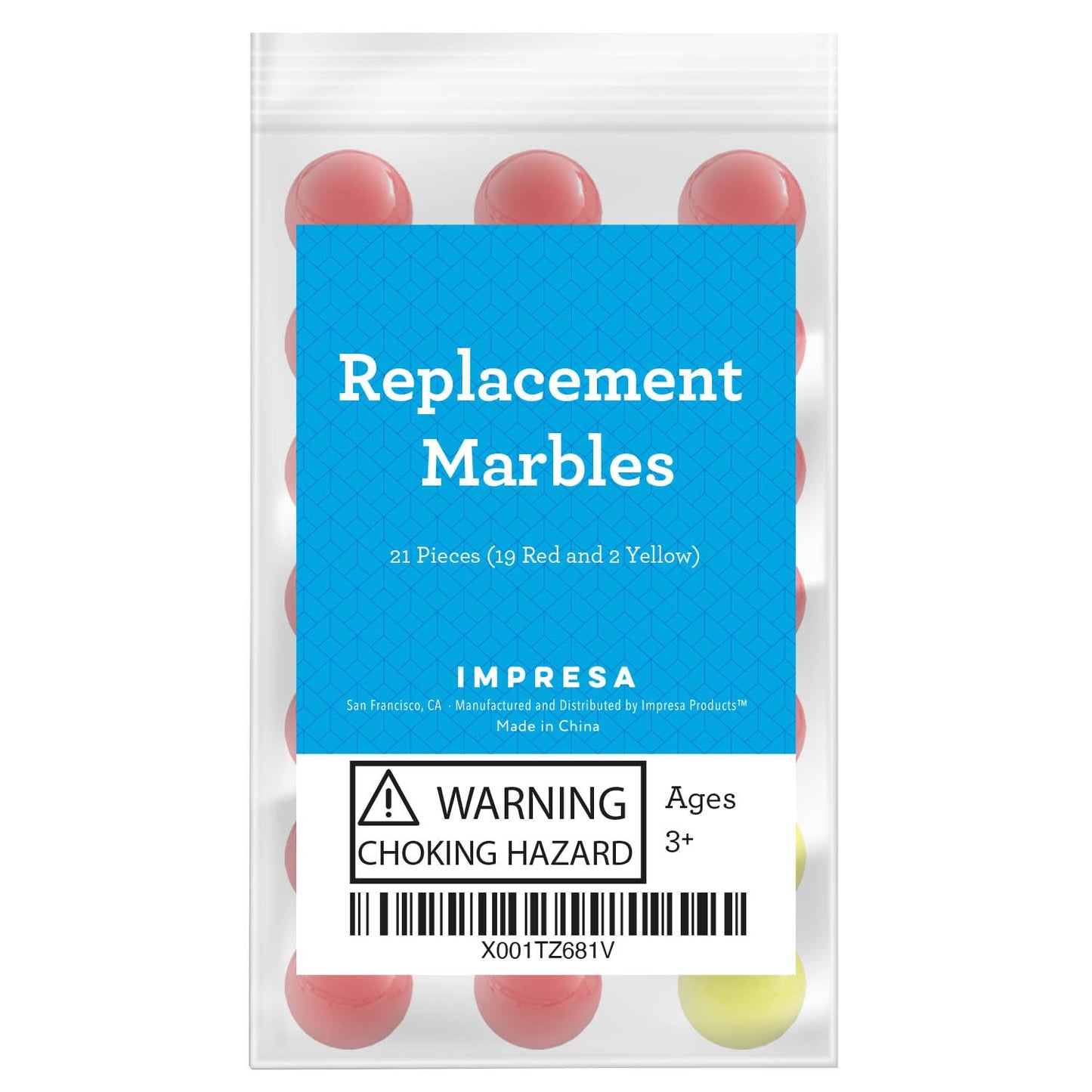 IMPRESA Replacement Marbles – 21-Piece Hippos Set (19 Red, 2 Yellow)