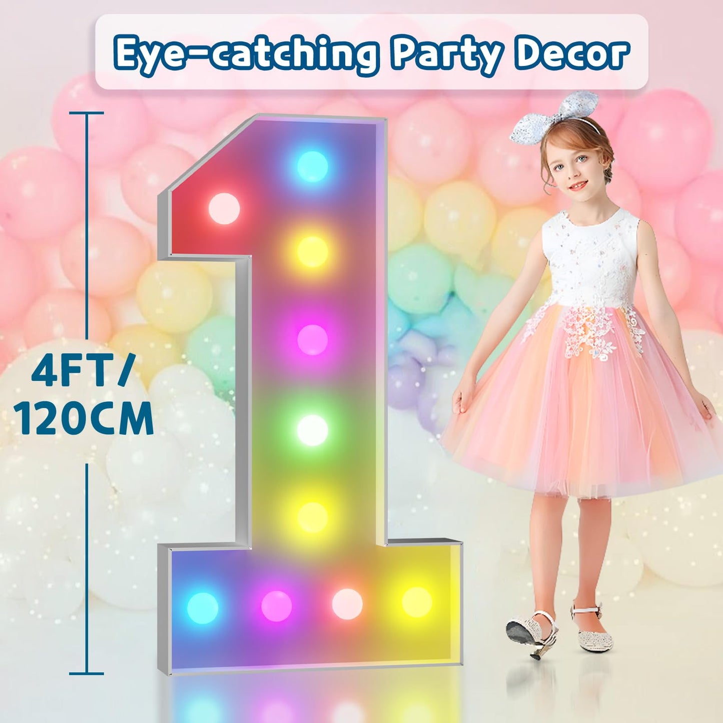 imprsv 4FT Colorful Marquee Numbers with Remote – 18 Colors Light Up Sign Kit