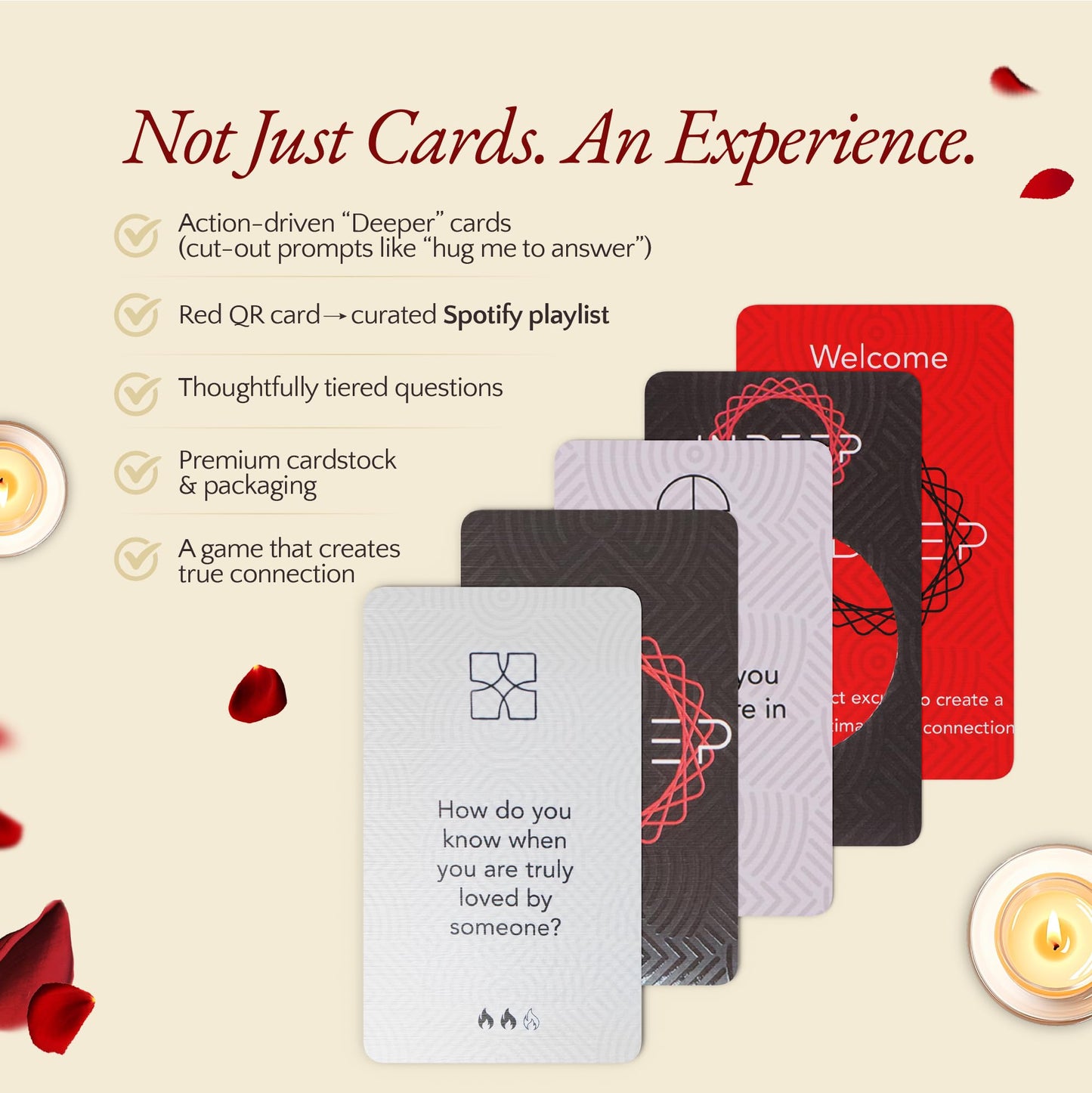 INDEEP Couples Game — 100 Prompts, 15 Deeper Cards, 3 Levels for Date Night