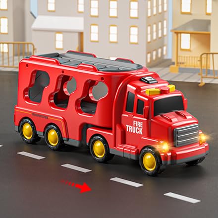 JUKUDAHU 5-in-1 Fire Carrier Truck Toy Set for Kids 3-9