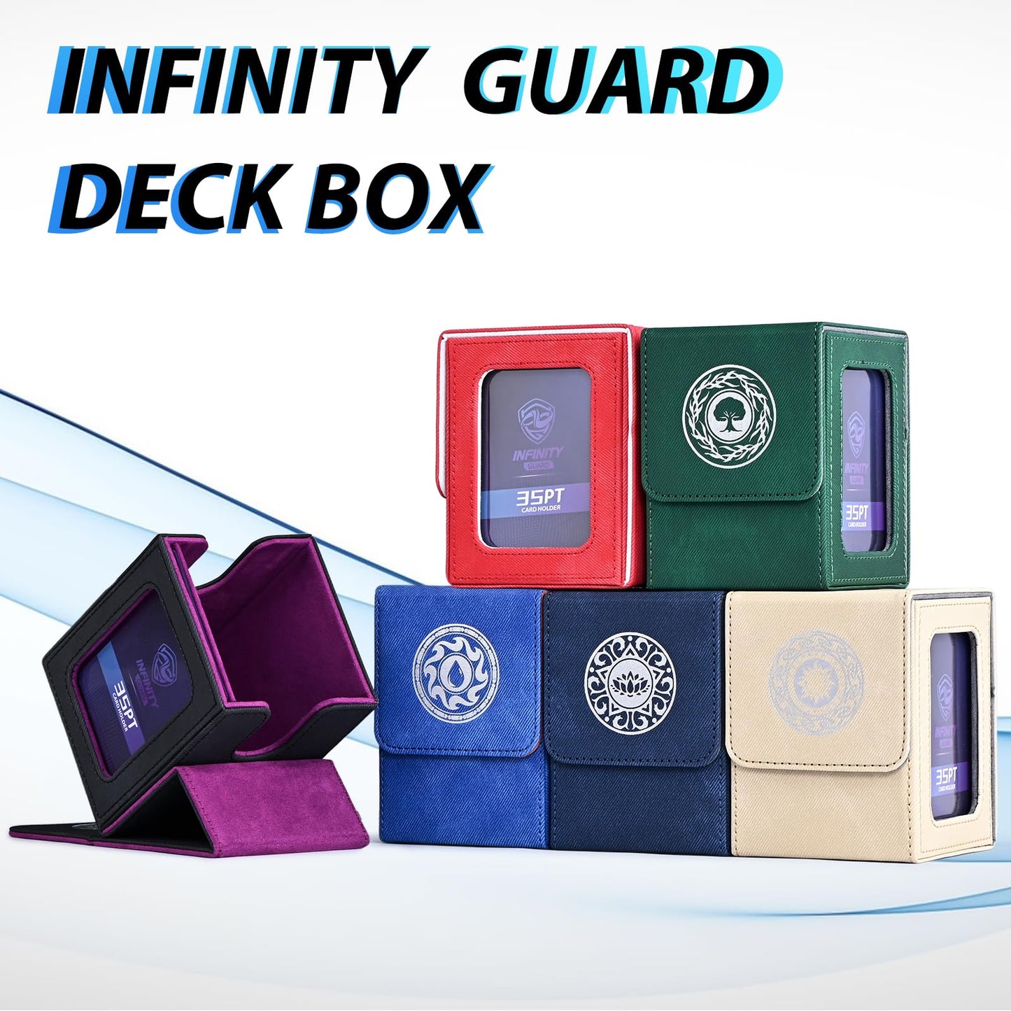 Infinity Guard MtG Deck Box with Commander Display – 100+ Cards, Magnetic Closure, Green & Grey
