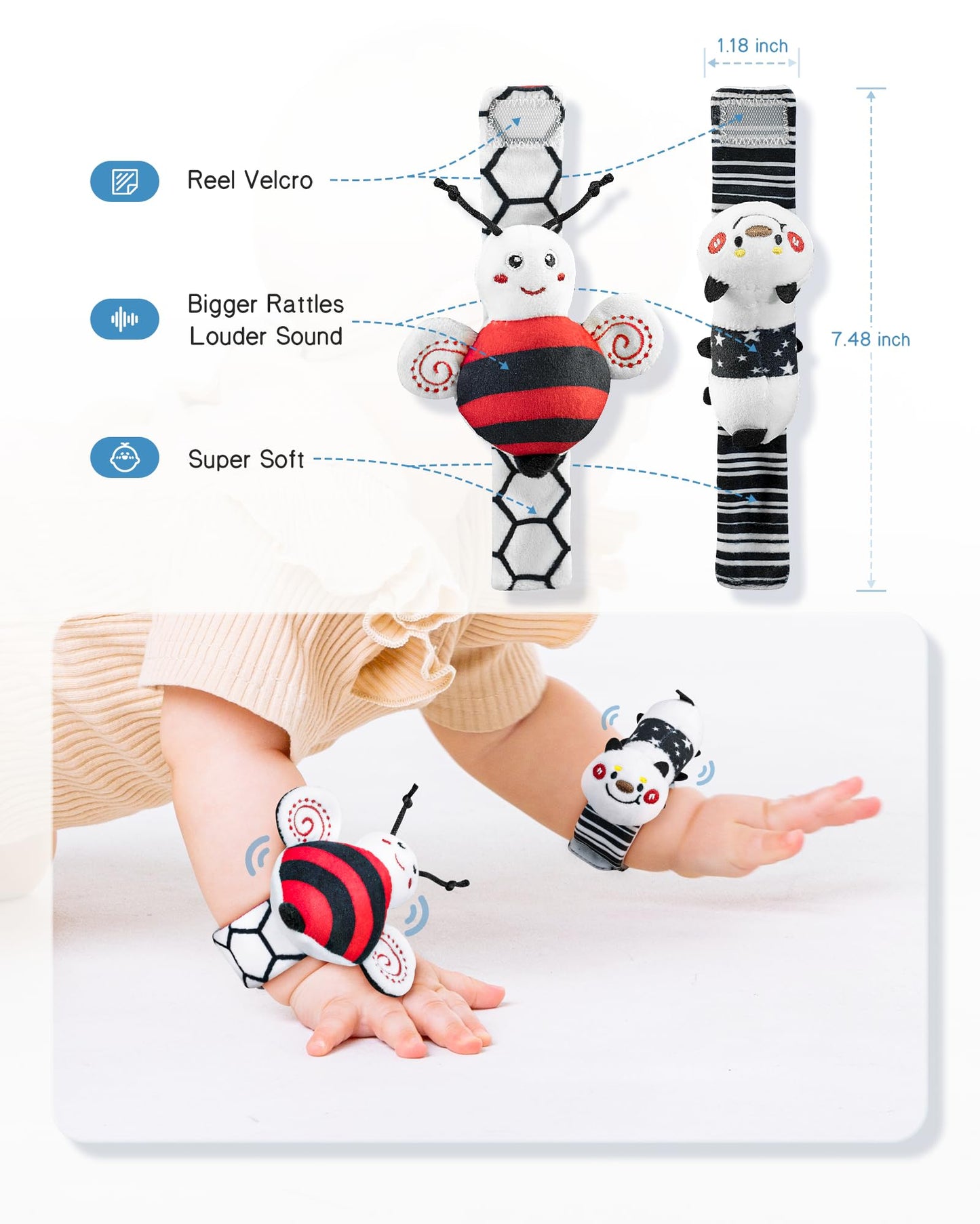 Infinno High-Contrast Baby Rattle Socks & Wrist Rattle Set – 0-12 Months