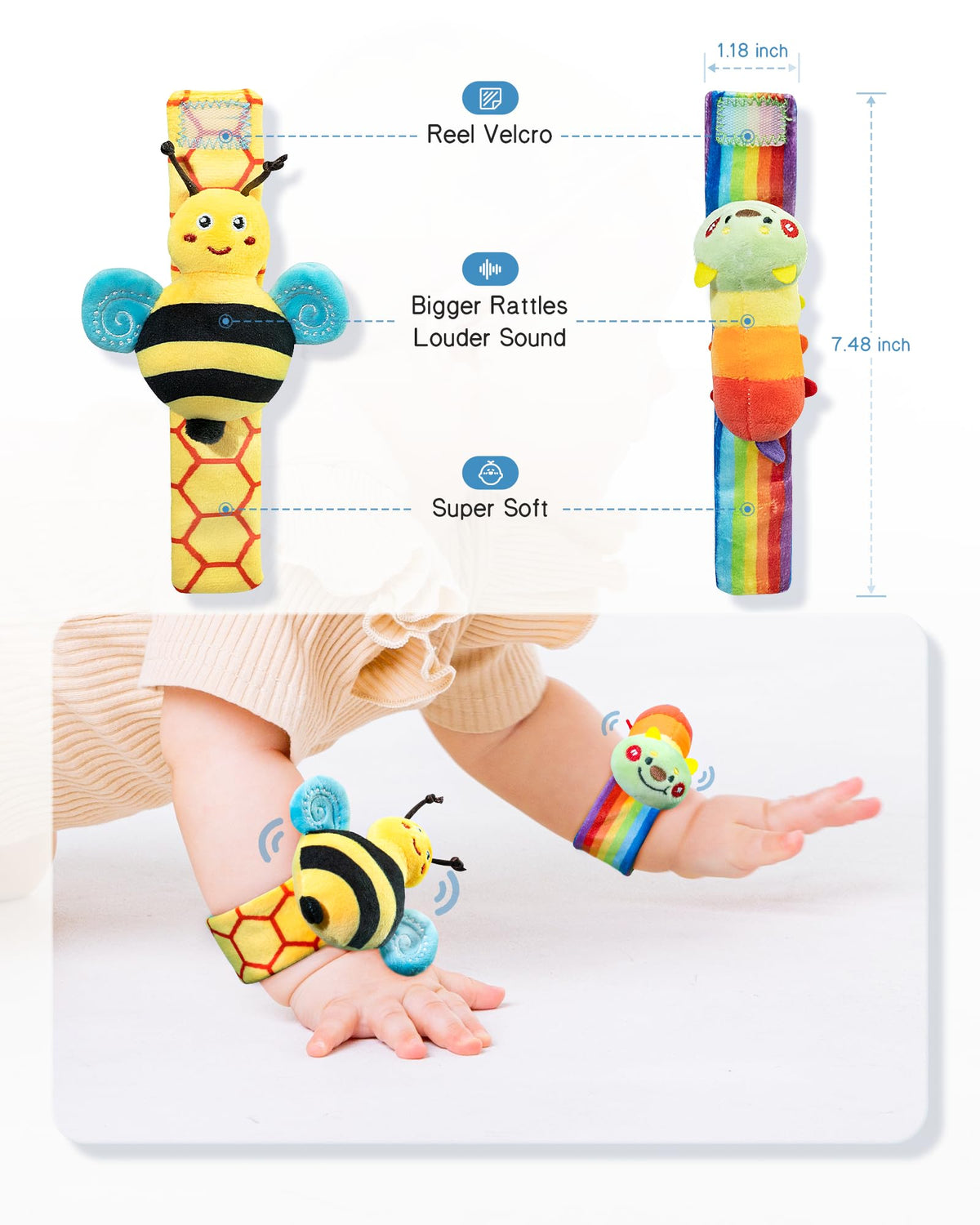 Infinno Baby Wrist Rattle Socks & Foot Finders Set – Bright Sensory Toys for 0-12 Months