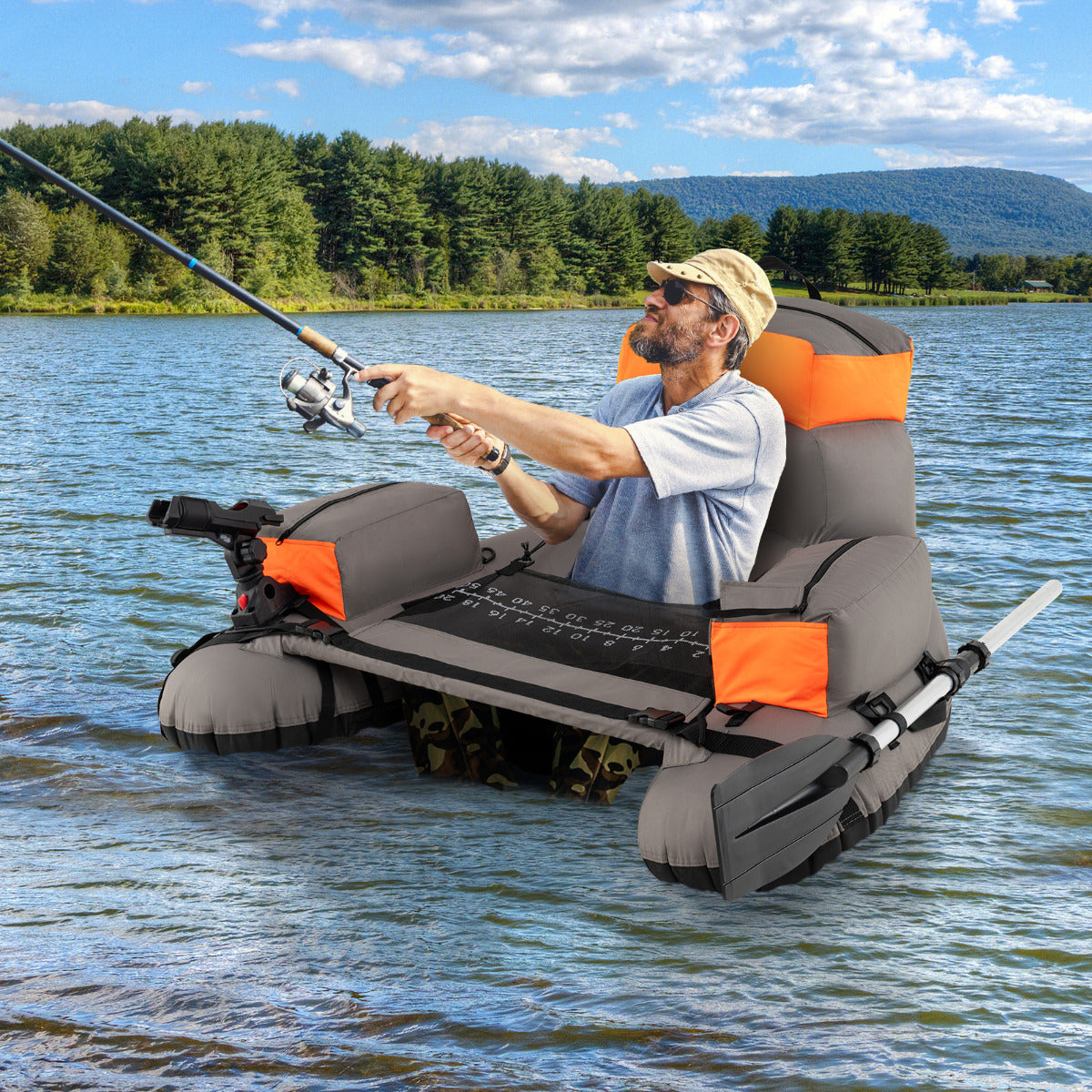 Inflatable Fishing Float Tube Portable Fishing Boat with Shoulder Straps-Colourful