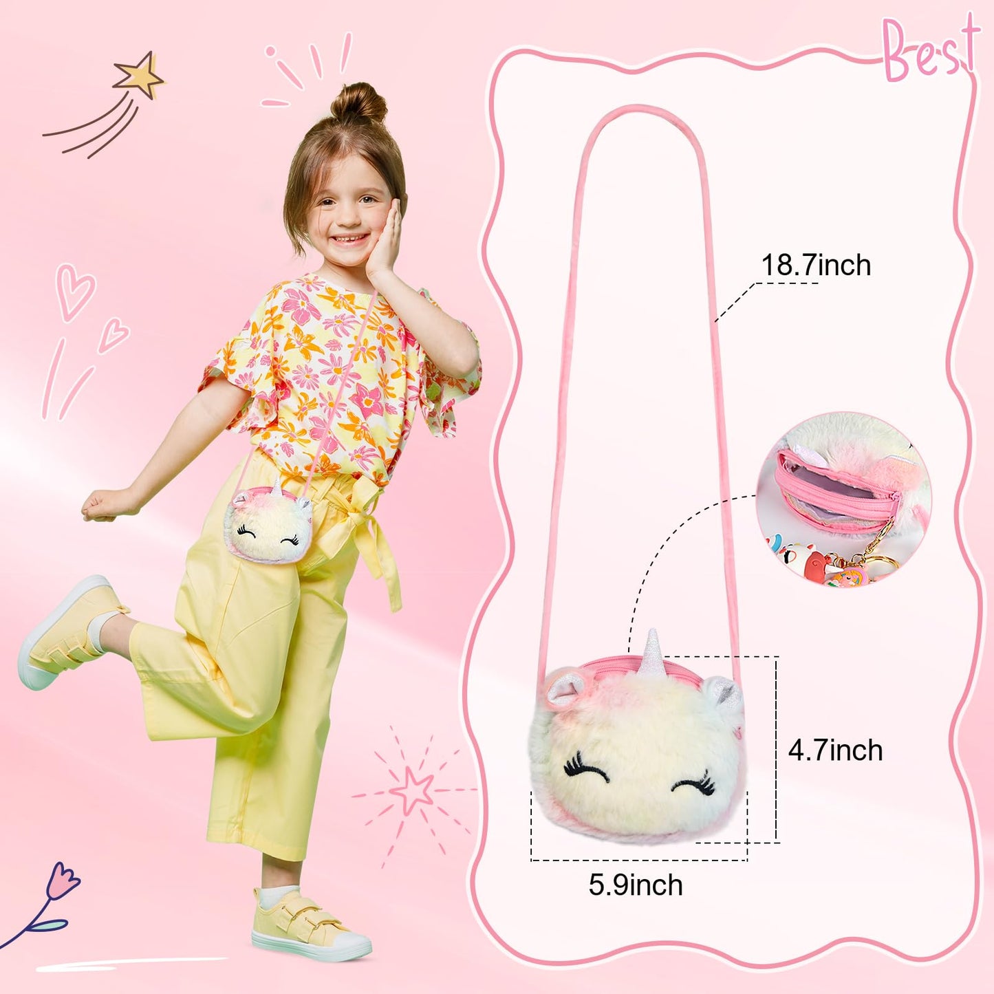 Ingbear Unicorn Toys Gift Set for Girls 4-8 – Plush Pillow, Water Bottle, Crossbody Bag & Accessories