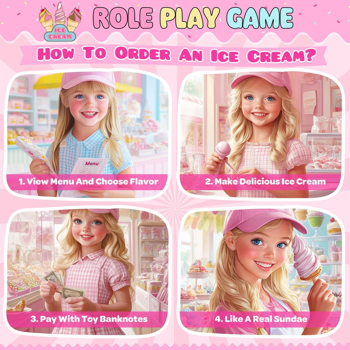 INNOCHEER Wooden Ice Cream Play Set – Pretend Shop Toys for Kids 3–8