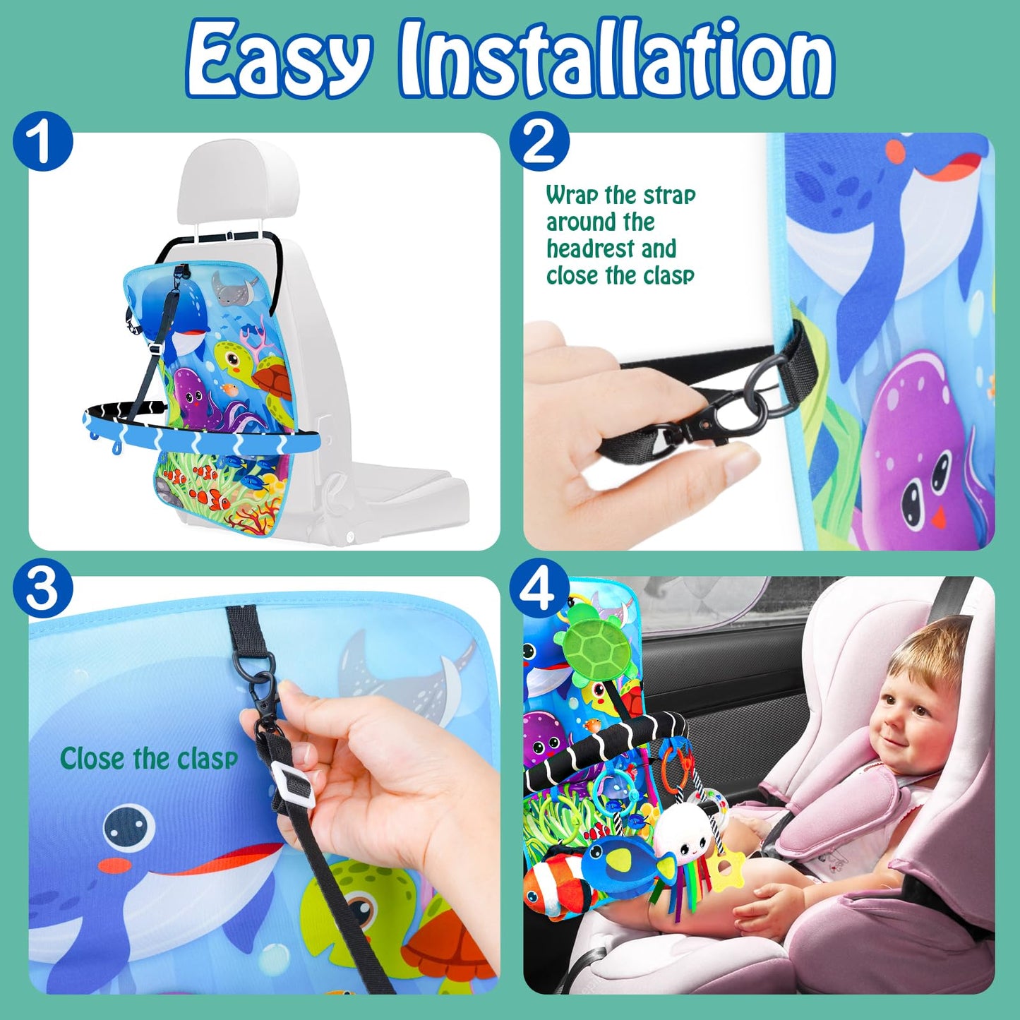 Innofans Baby Car Seat Ocean Animals Toys – Kick & Play Dual-Sided with Teether