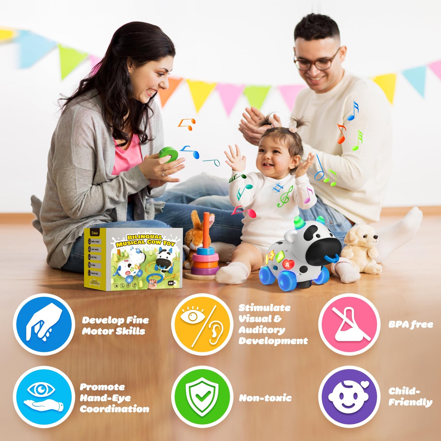 INNOSKY Musical Cow Baby Toy – Crawling & Walking Companion for 6–18 Months | Bilingual English/Spanish