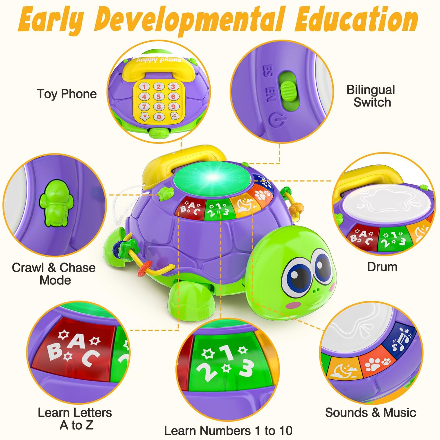 INNOSKY Musical Turtle Toy for Babies 6-12 Months – Crawling & Tummy Time