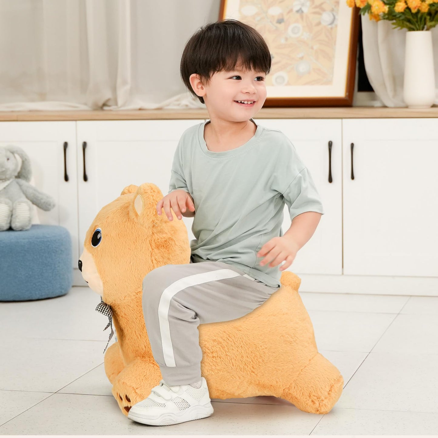 INPANY Bear Bouncy Hopper Toy for Toddlers – Plush Indoor/Outdoor Ride-On