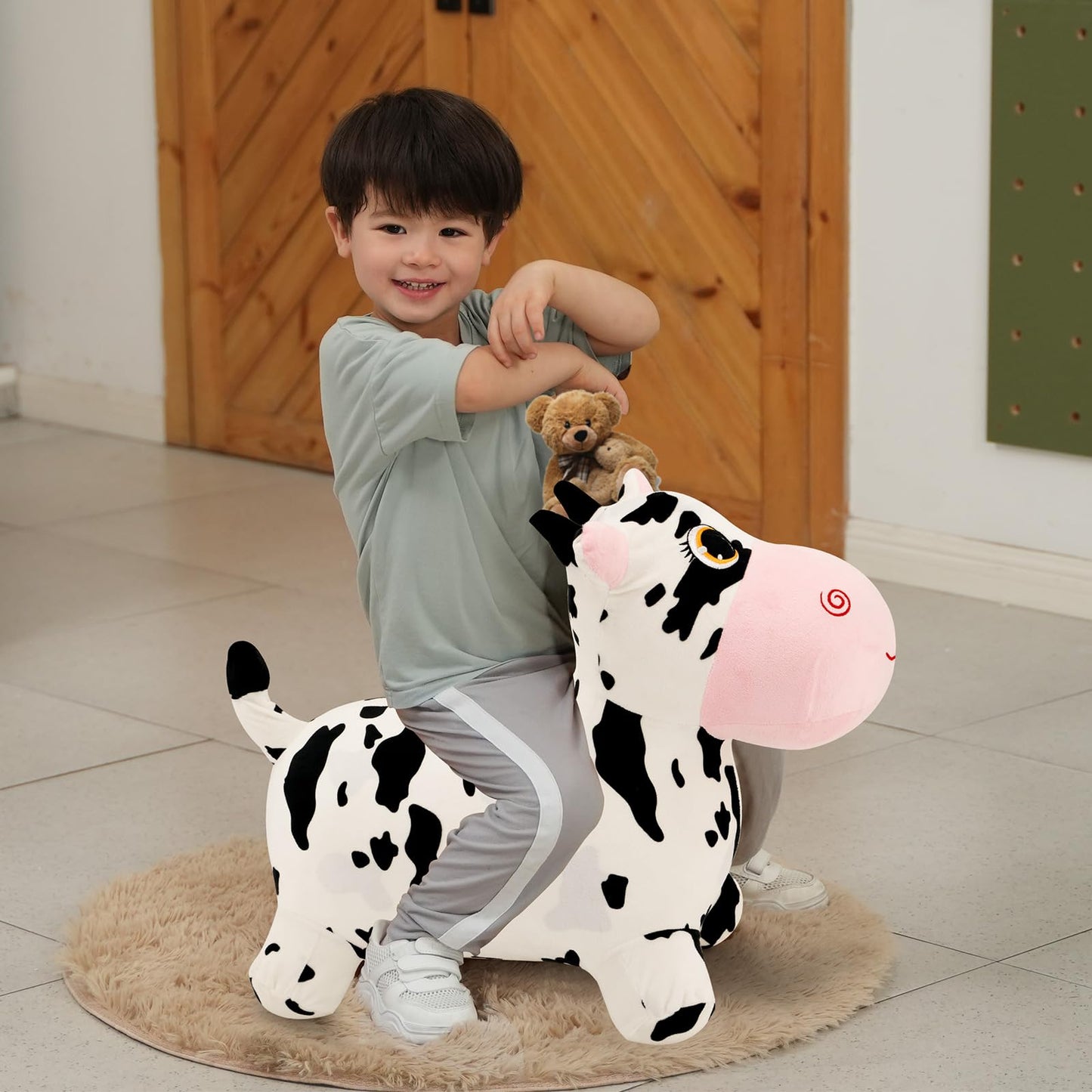 INPANY Bouncy Cow Farm Toy – Plush Ride-On Hopper for Toddlers (2-4)