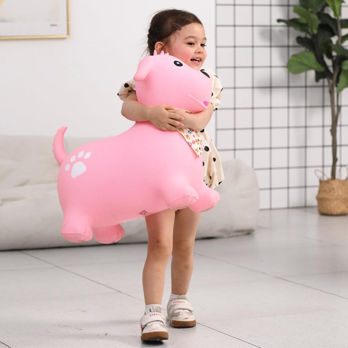 INPANY Bouncy Dog Hopper for Toddlers – Inflatable Ride-On Toy with Pump Included