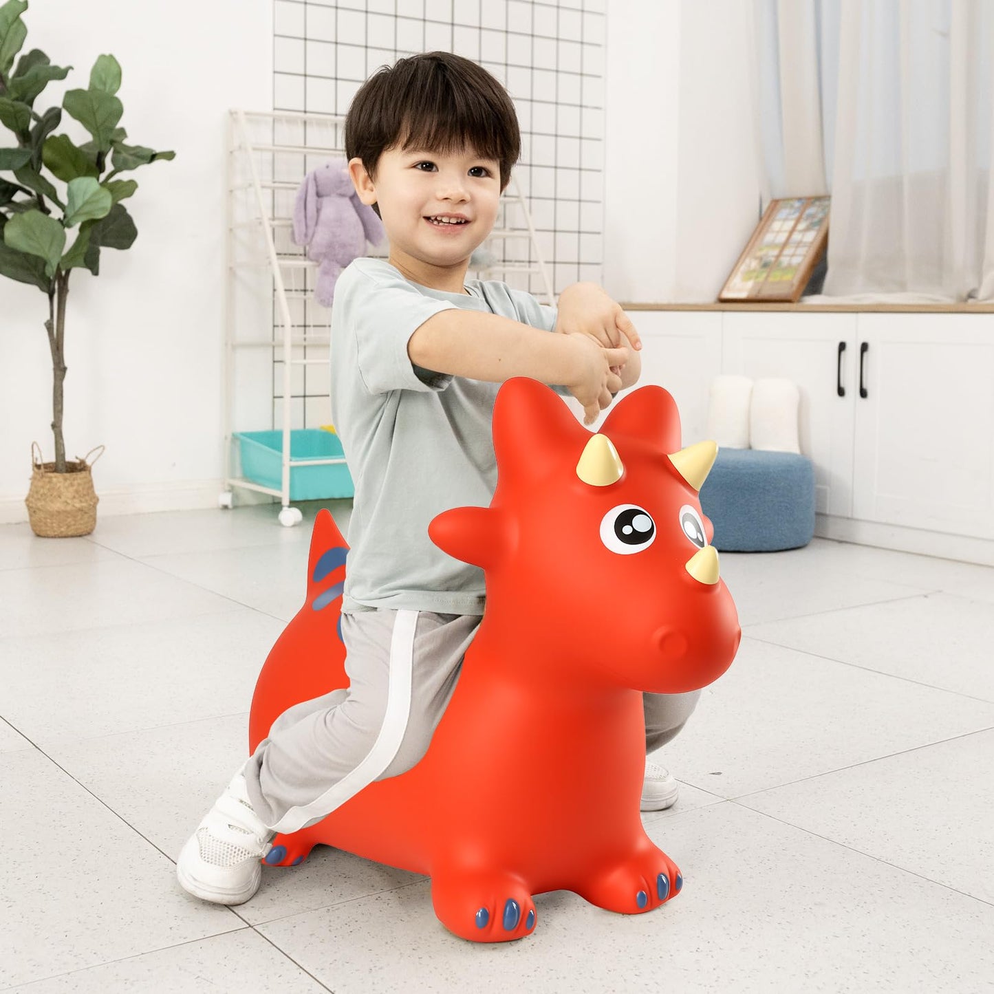INPANY Bouncy Horse and Dinosaur Hopper – Durable Inflatable Toddler Bouncer for Indoor and Outdoor Play (Red)