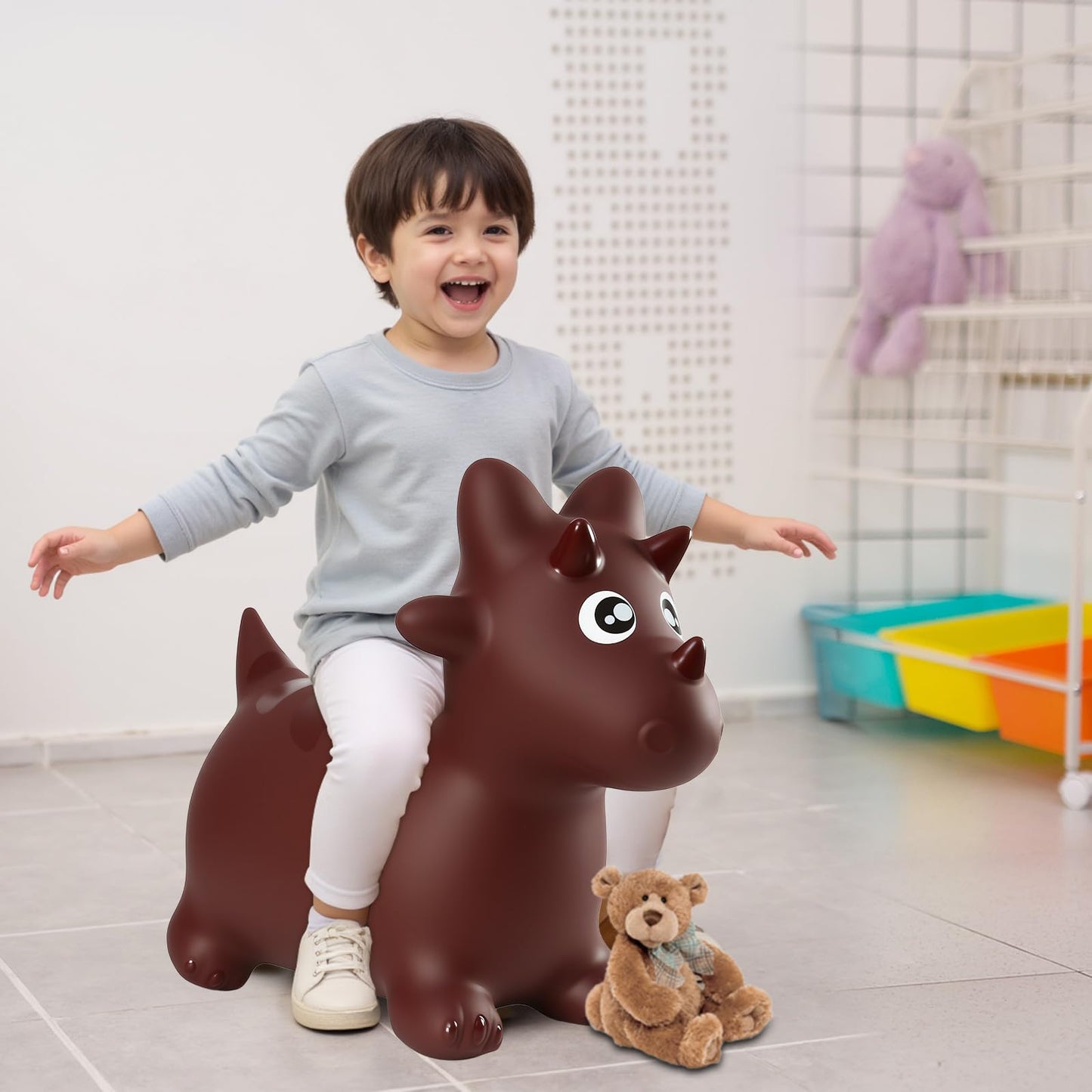 INPANY Bouncy Horse & Dinosaur Hopper — Inflatable Triceratops Ride-On for Toddlers (2–4 Years)