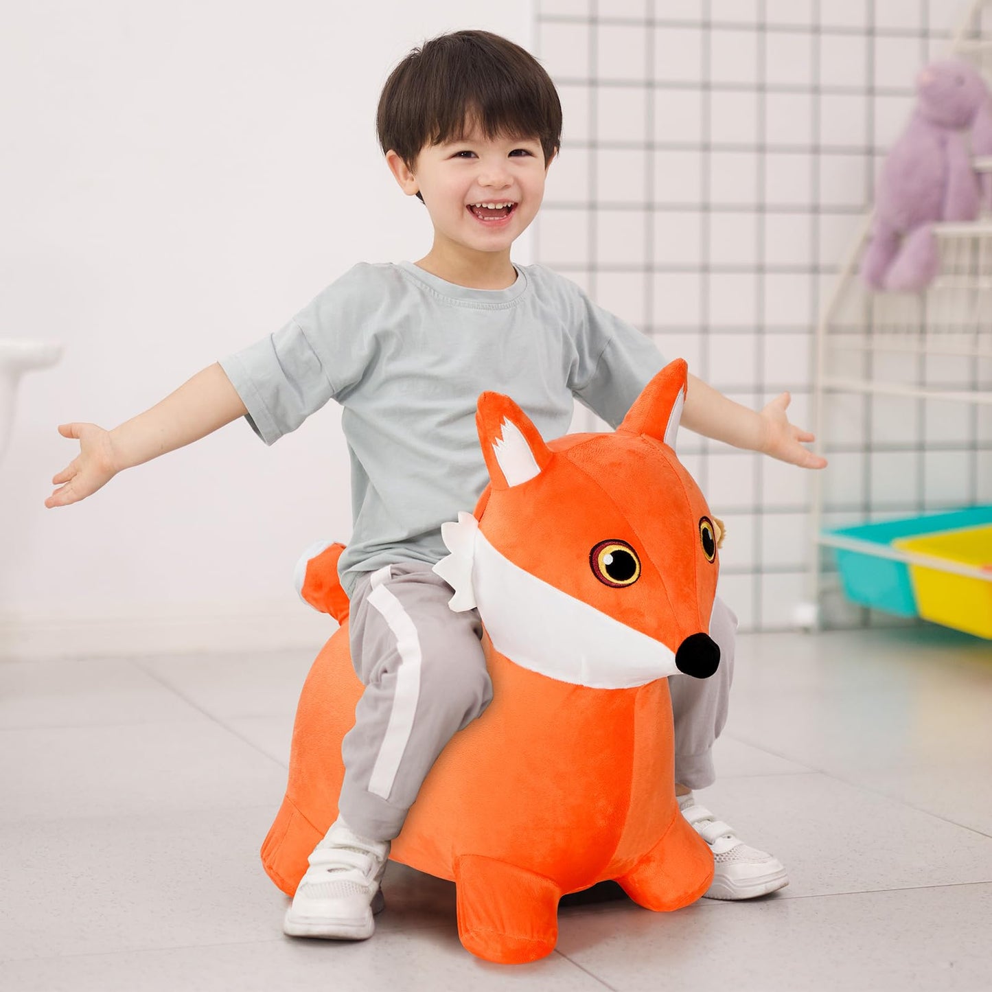 INPANY Fox Hopper Toy – Plush Bouncy Ride-On for Toddlers (Indoor/Outdoor)