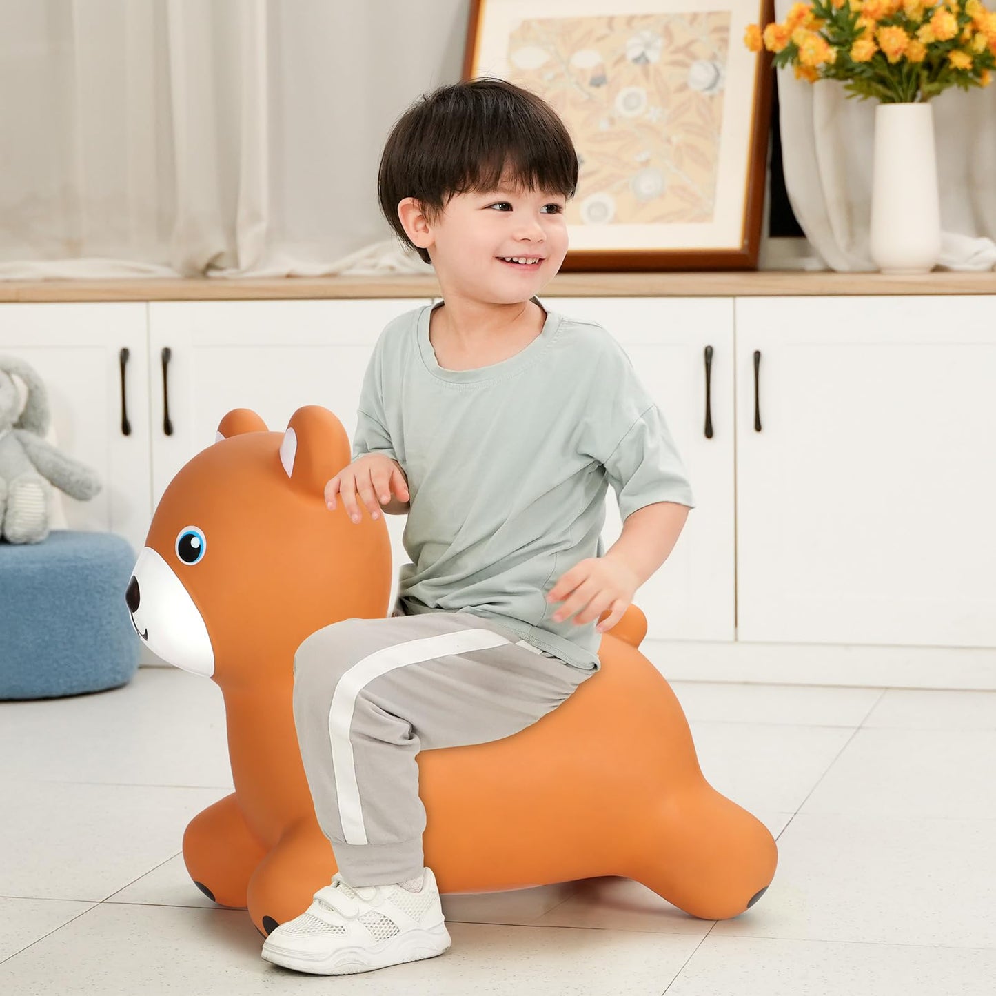 INPANY Bear Hopper Toy – Toddler Bouncy Animal Ride-On for Indoor & Outdoor Fun