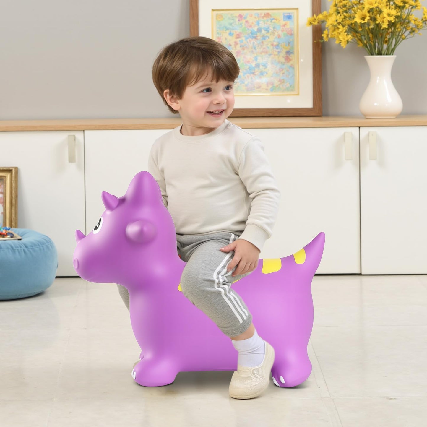 INPANY Bouncy Horse Dinosaur Hopper – Inflatable Toddler Ride-On (2–4 Yrs, Purple)