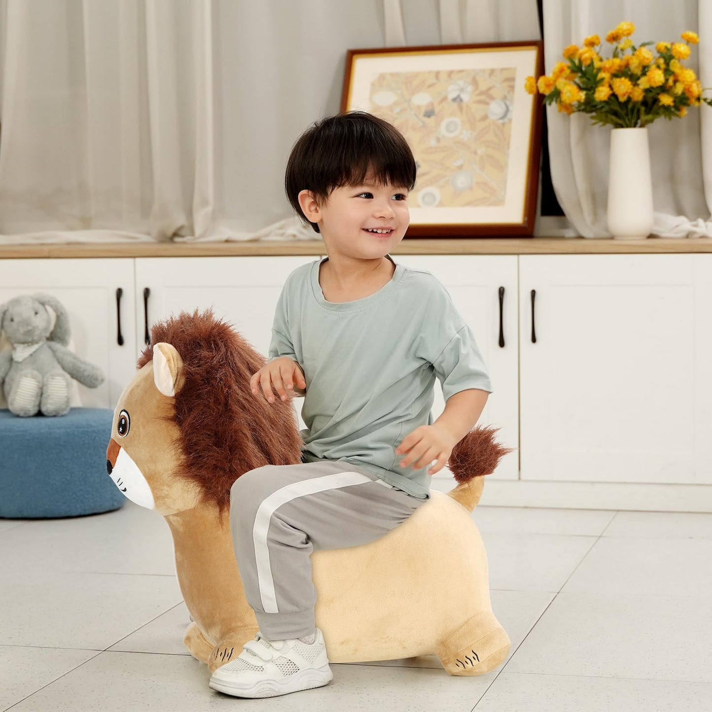 INPANY Bouncy Horse Lion Hopper Toy for Toddlers | Plush Ride-On Bouncer
