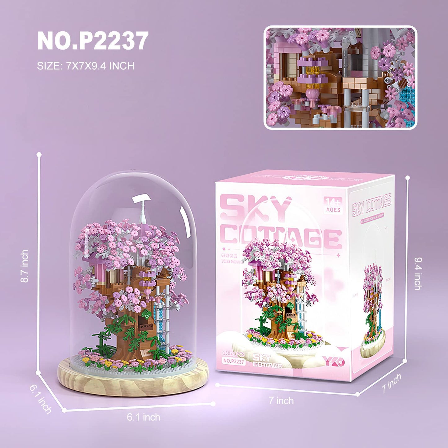 Insgen Cherry Blossom Bonsai Tree Building Set – 1382 Pcs with Lights, Dust Cover & Wooden Base