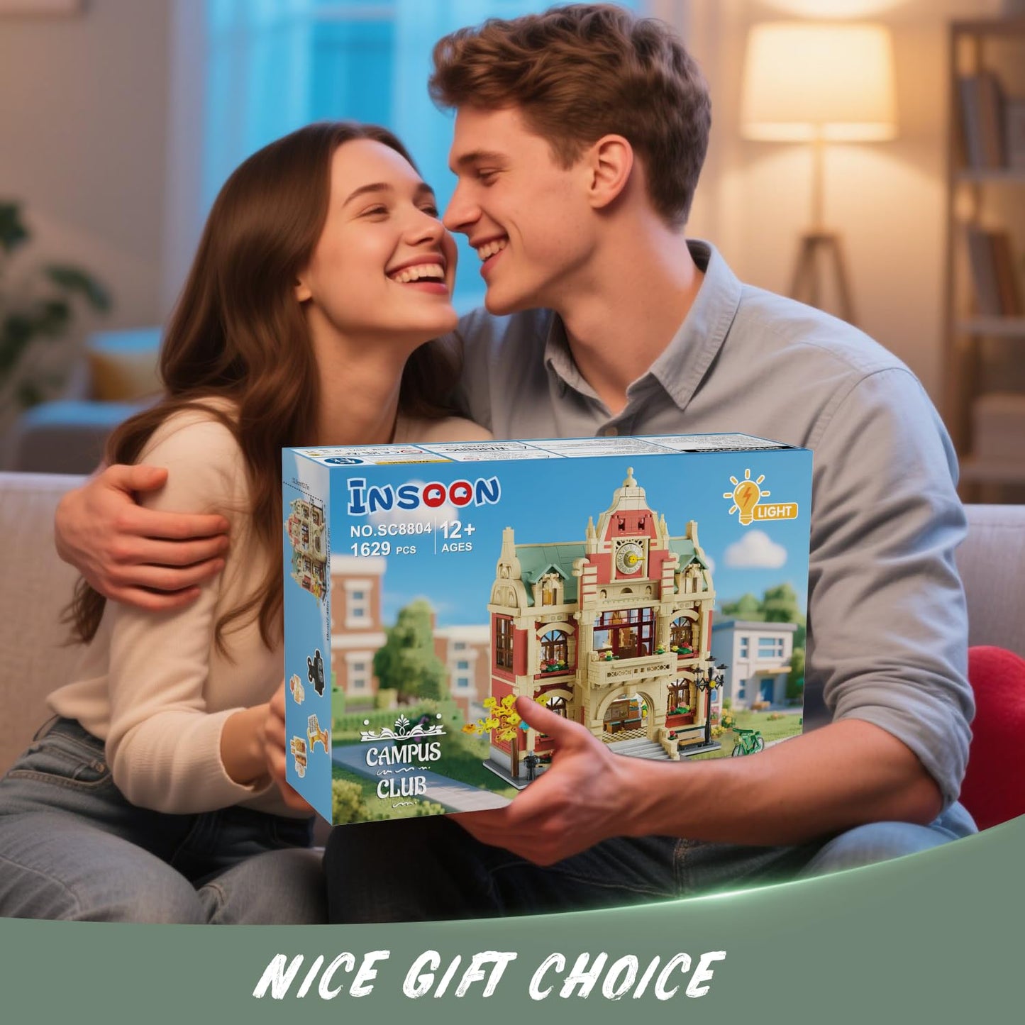 INSOON University Club House Building Set with Light — 1629-Piece City Campus Architecture Model