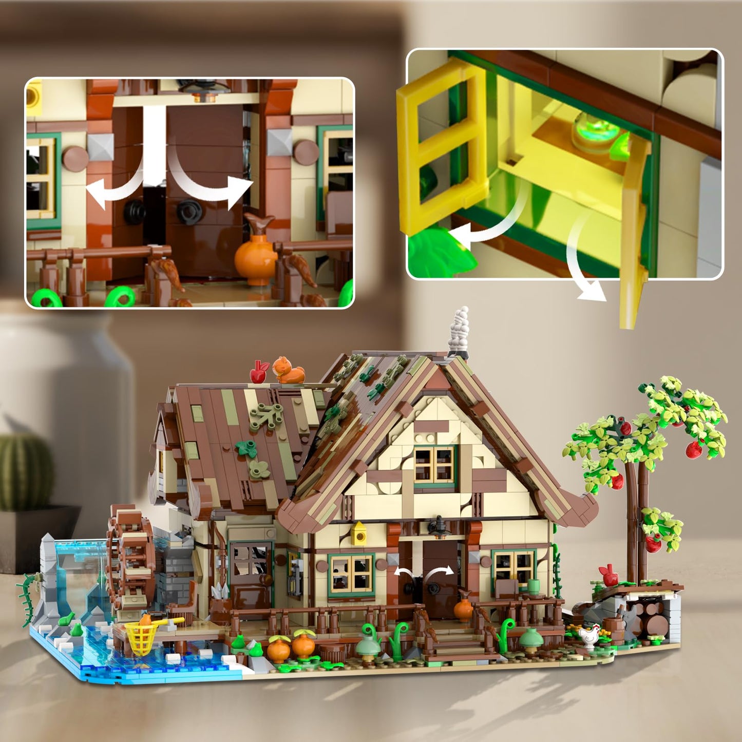 INSOON Wood Cabin Building Set with Light — 2570 PCS Forest House Kit with Waterwheel Pond