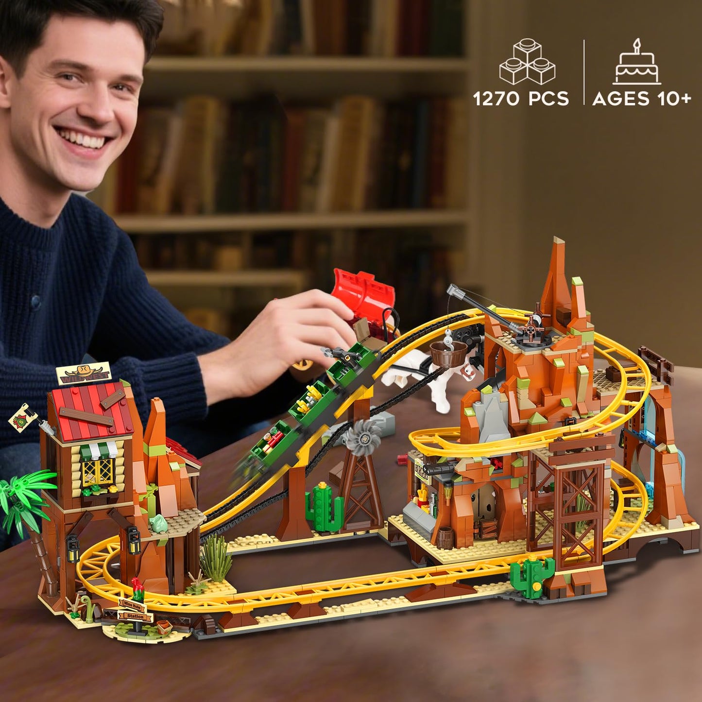 INSOON Western Roller Coaster Building Set — 1270-Piece Mine Train Kit for Adults, Teens & Kids