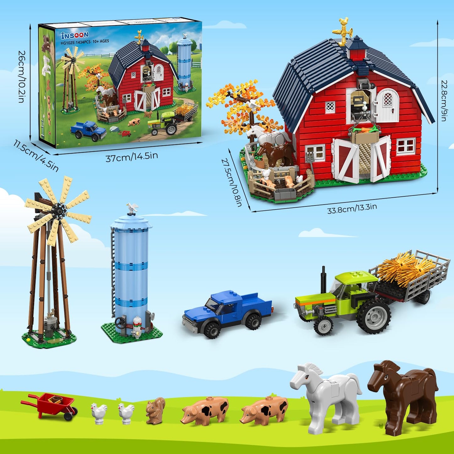 INSOON Western Farm Barn Building Set with Lights — 1419 PCS