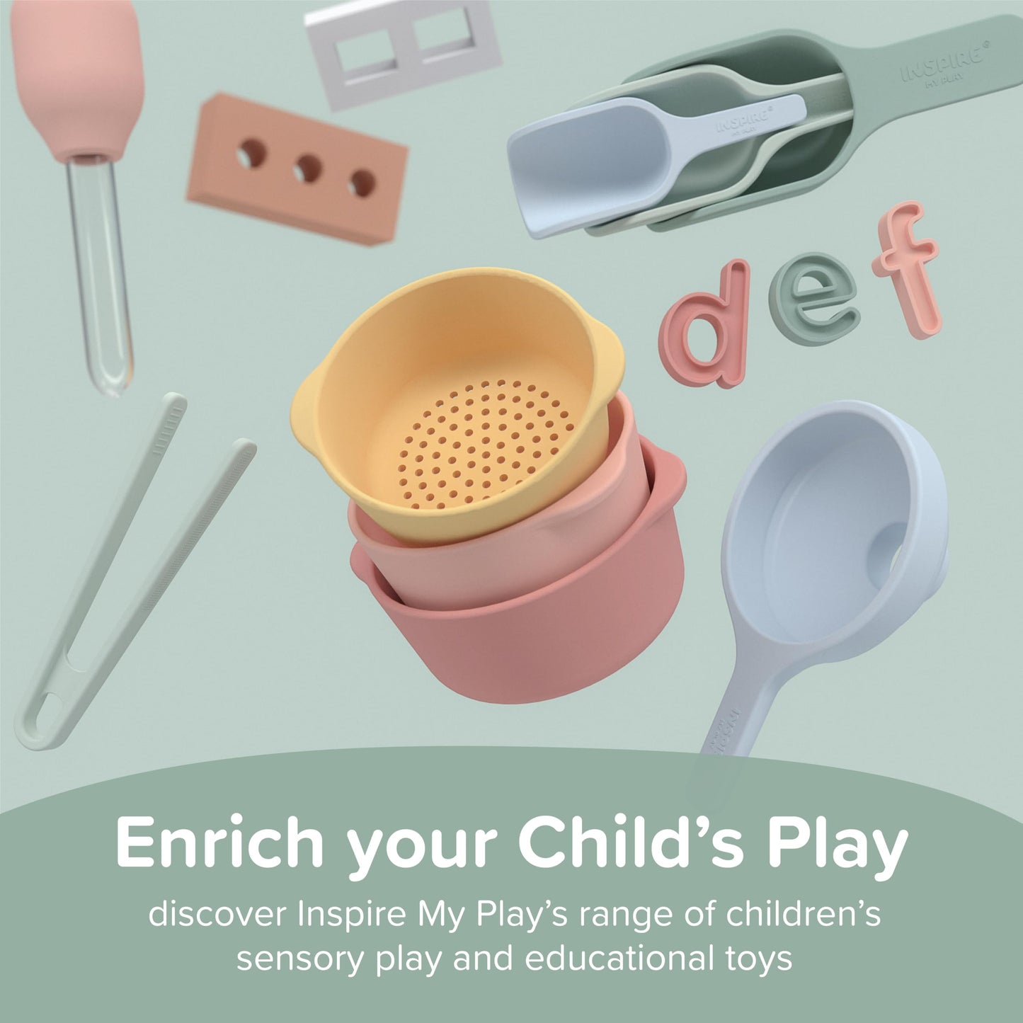 Inspire My Play - 3-Pack Silicone Nesting Scoops for Sensory Play & Montessori (Green)
