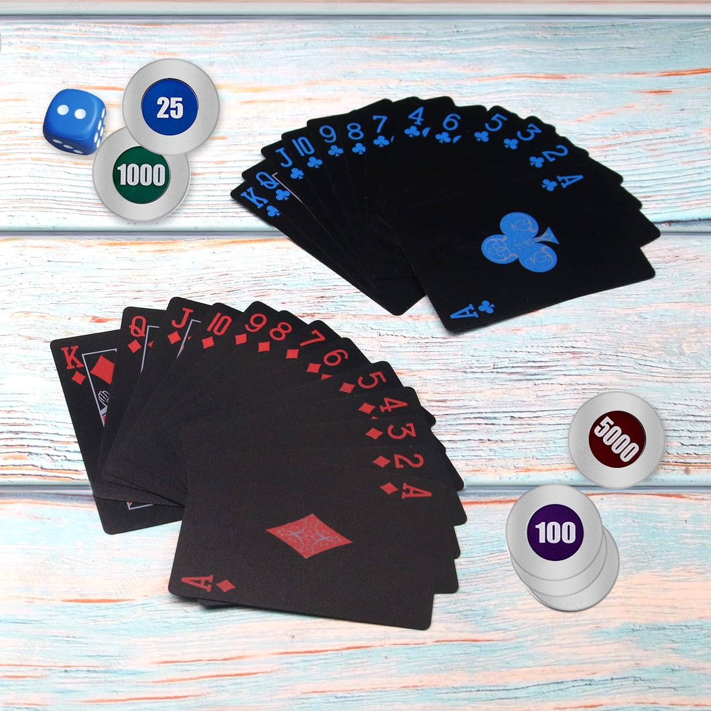 INTEGEAR 2 Decks Waterproof Plastic Playing Cards | Premium Black Poker Cards