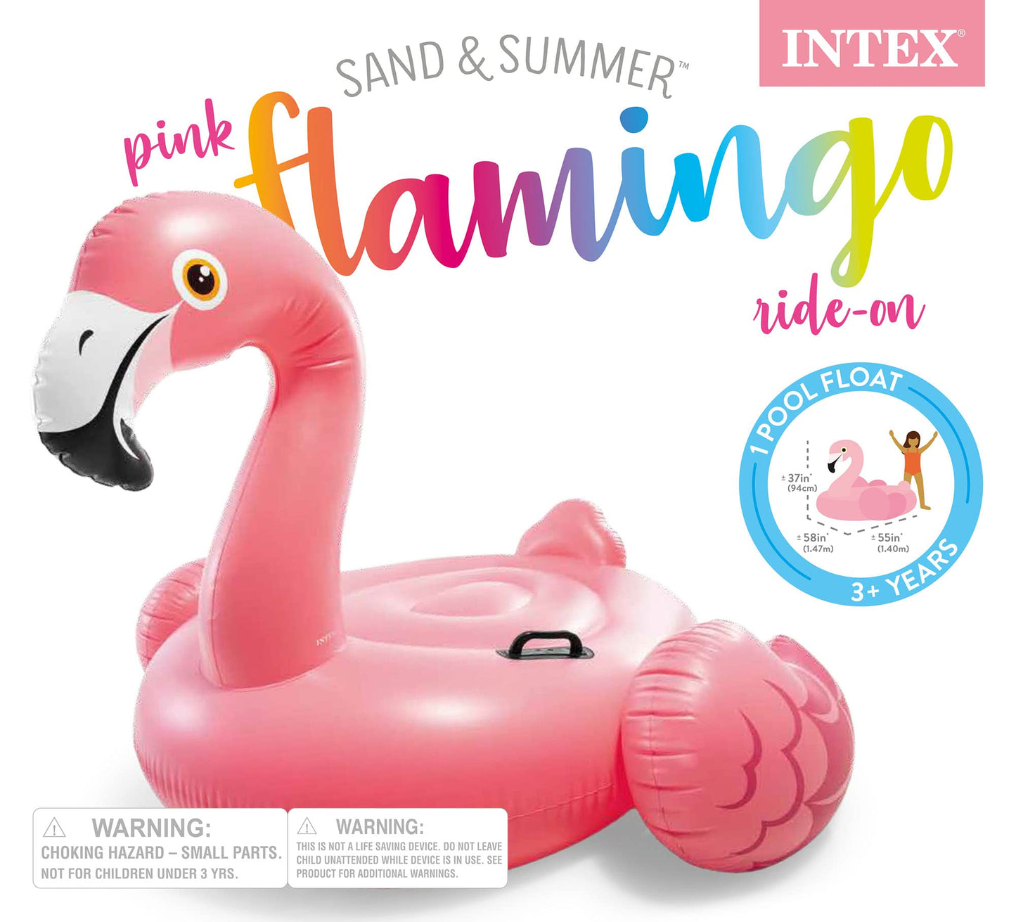 Intex Pink Flamingo Inflatable Pool Float – 56 x 54 in, 2 Handles, 88 lb Capacity