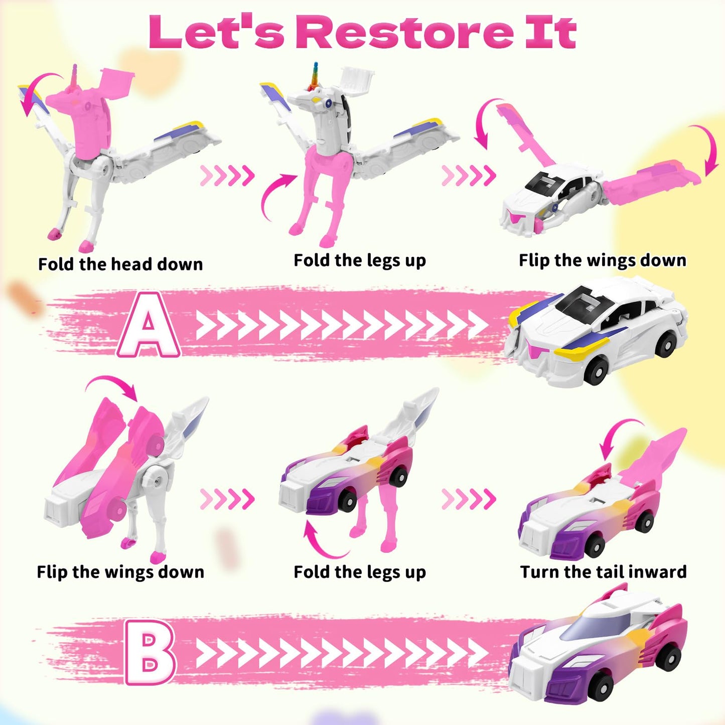 Intoypad Unicorn Collision Transforming Cars Toy – 2-in-1 Magnetic Unicorn Cars for Kids 3-8