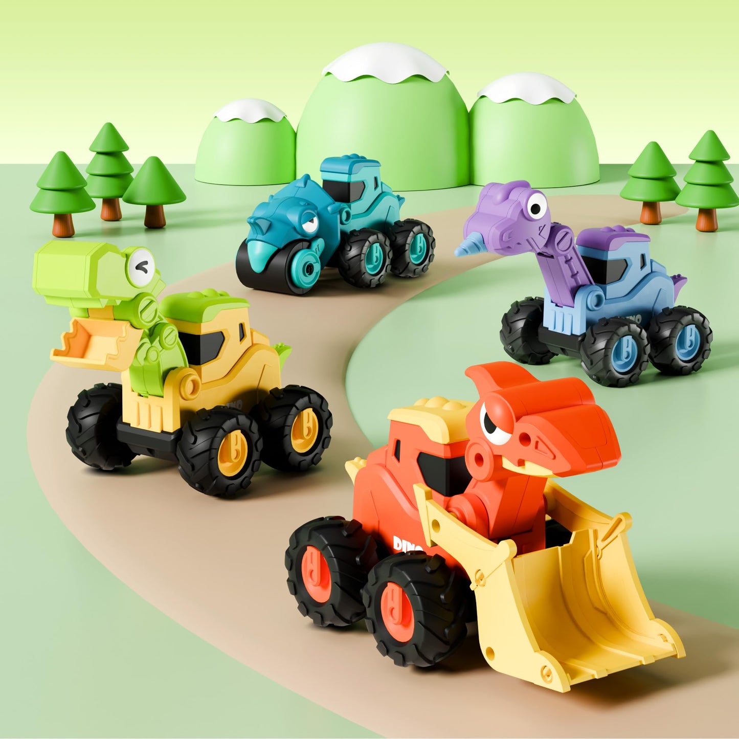 iPlay, iLearn Dinosaur Truck Toys for Toddlers – Press-Go Friction Cars, Dino-Construction Playset (18m+)