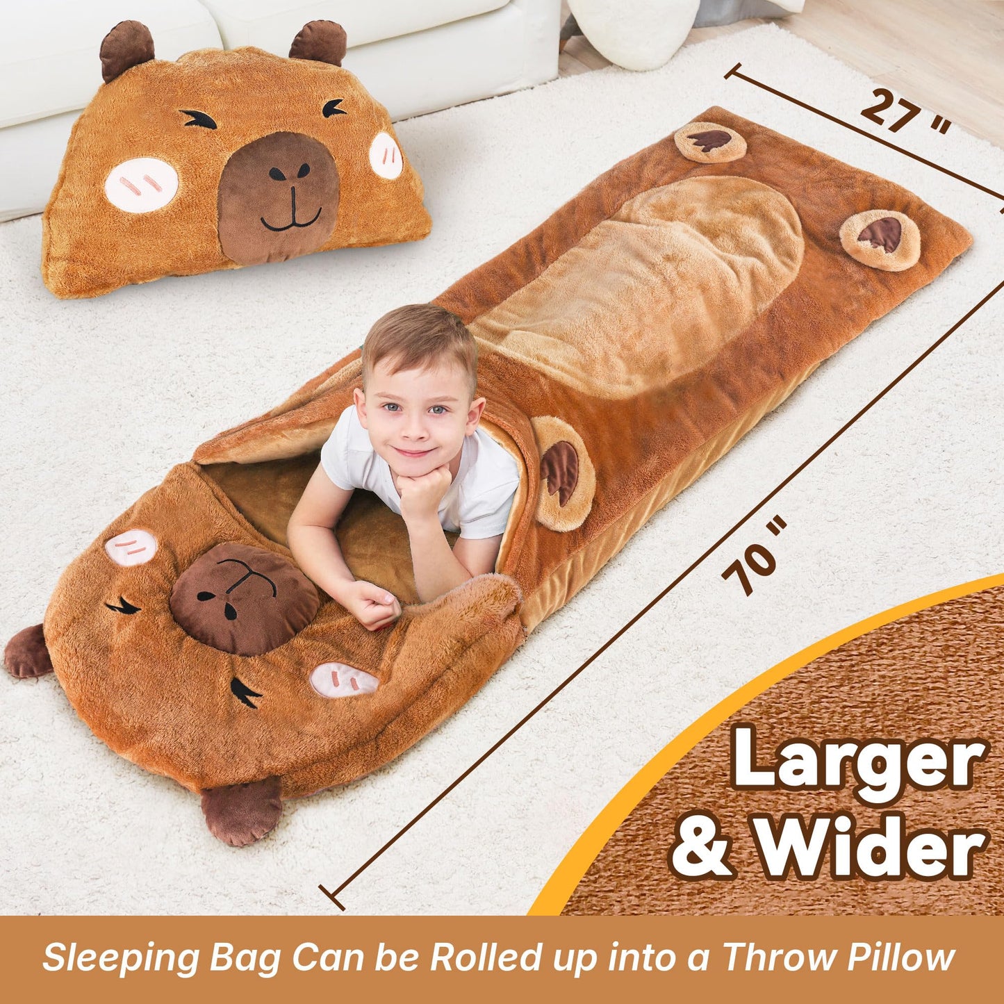 iPlay iLearn Capybara Slumber Bag – Plush 2-in-1 Nap Mat for Kids (Ages 3-12)