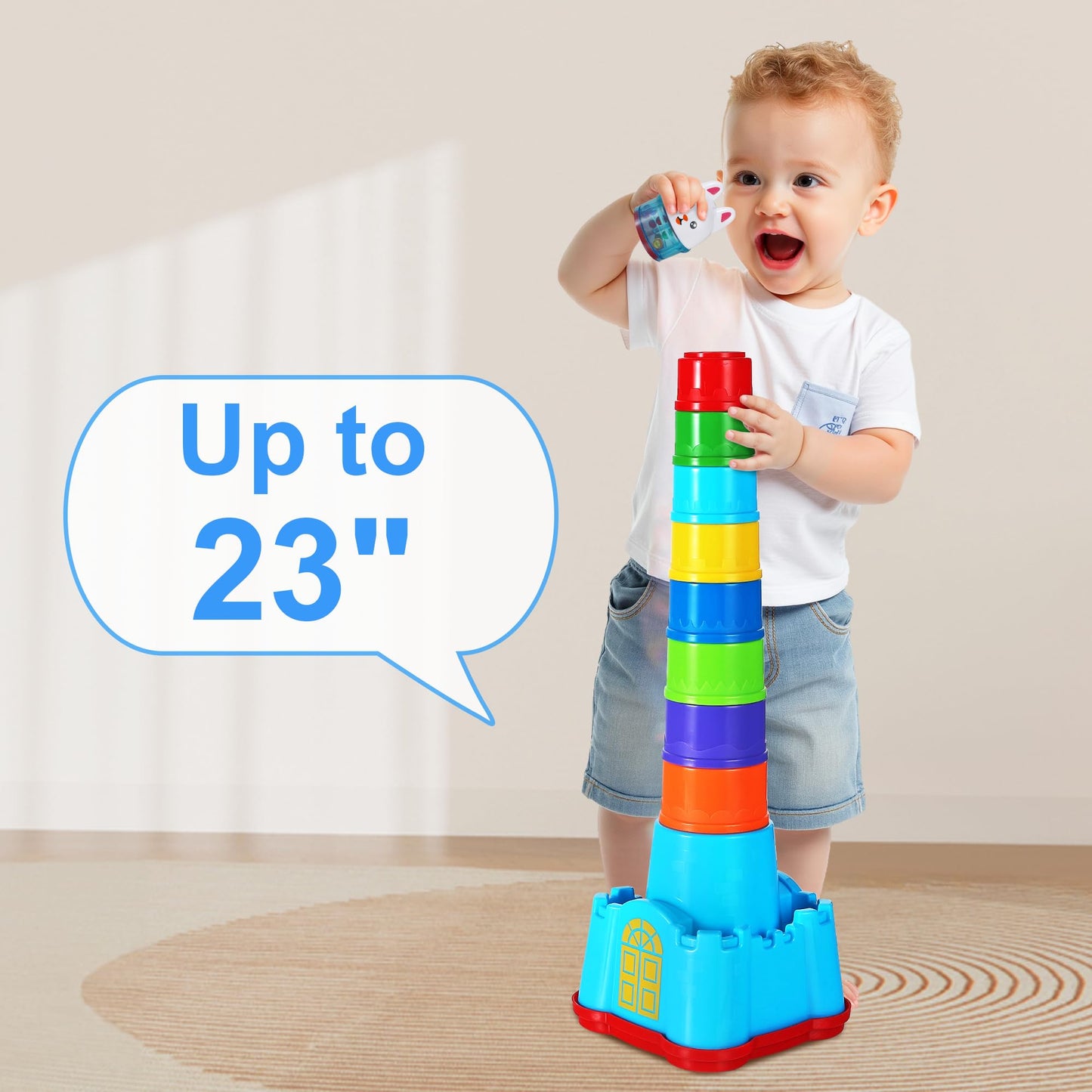 iPlay iLearn Baby Stacking Toys – 18-Piece Nesting Cups & Shape Sorter for 12–36 Months