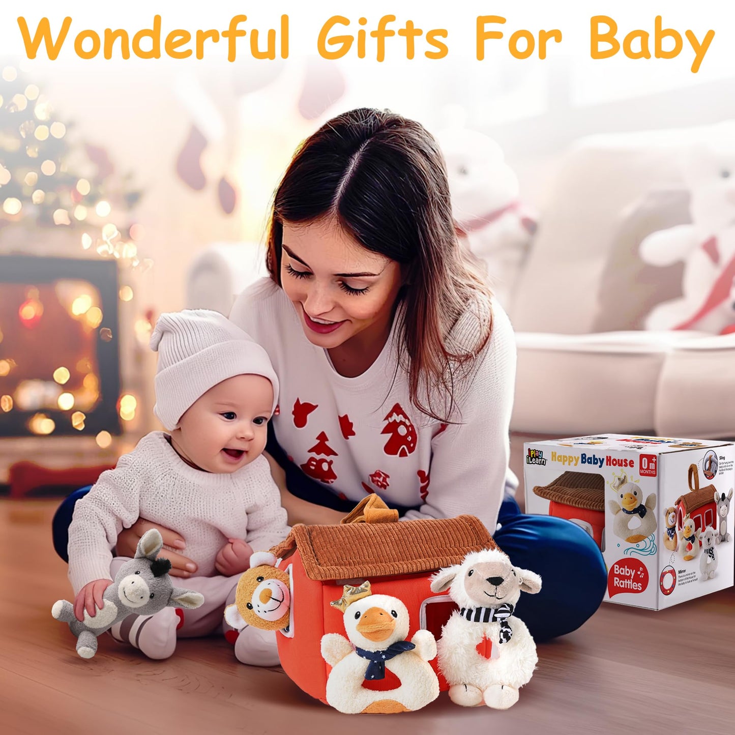 iPlay iLearn Farm Baby Rattle Set – Soft Plush Toys for 3+ Months