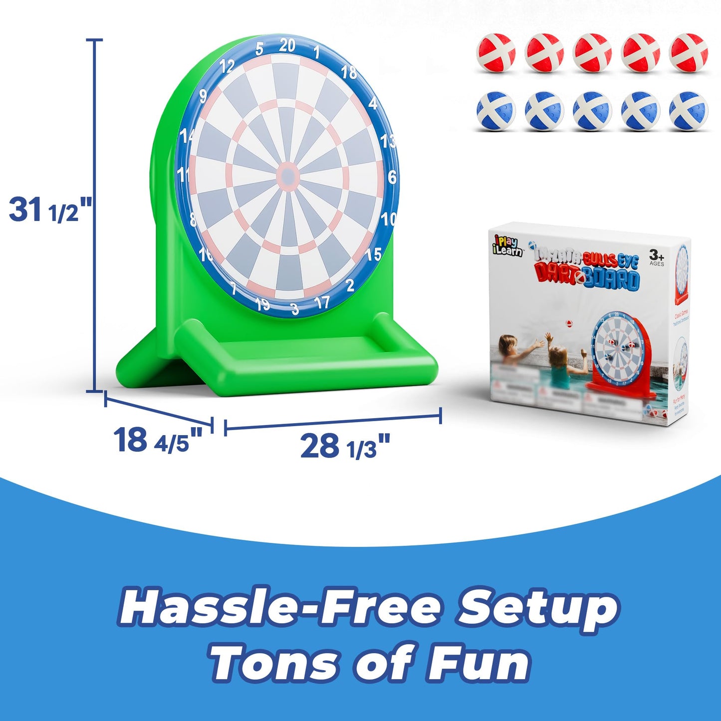 iPlay iLearn Inflatable Dart Board Pool Toy – Water Games for Kids & Family